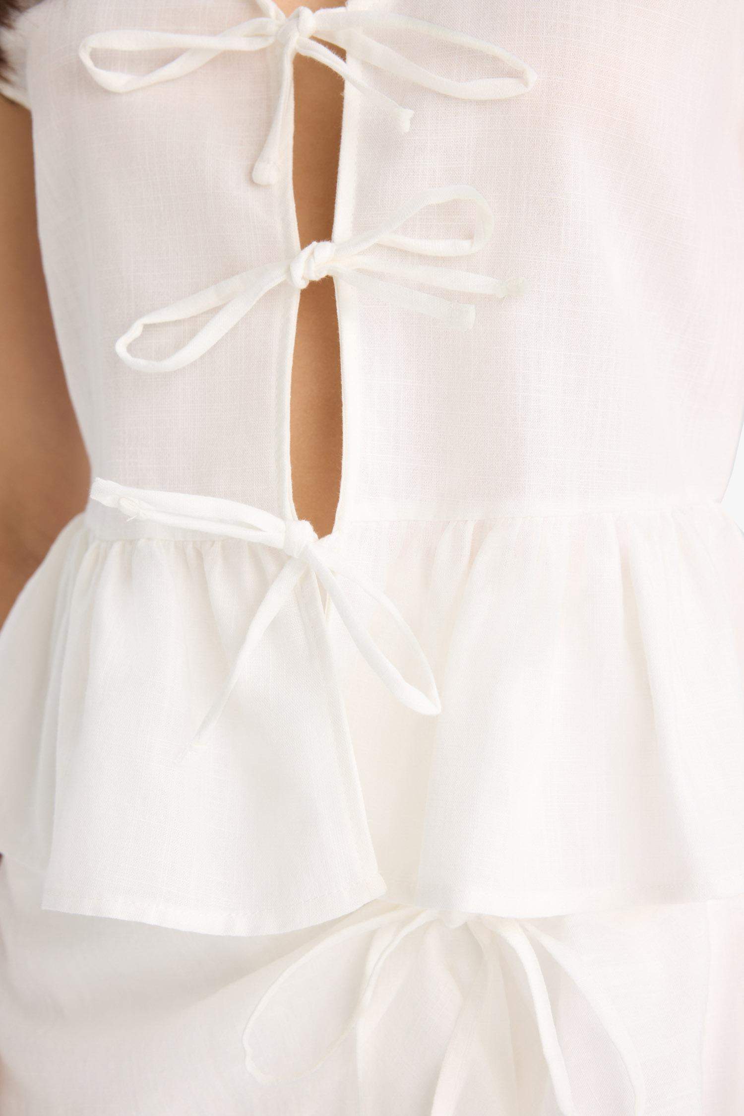 Regular Fit V Neck Front Tie Sleeveless Blouse