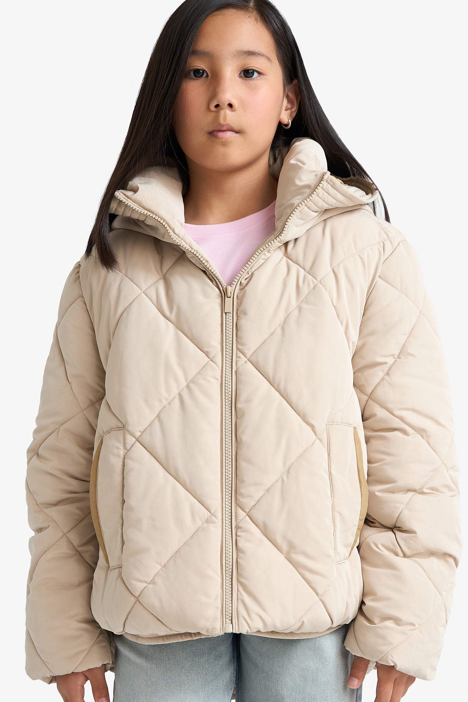 Girl Hooded Waterproof Hooded Zippered Puffer Jacket