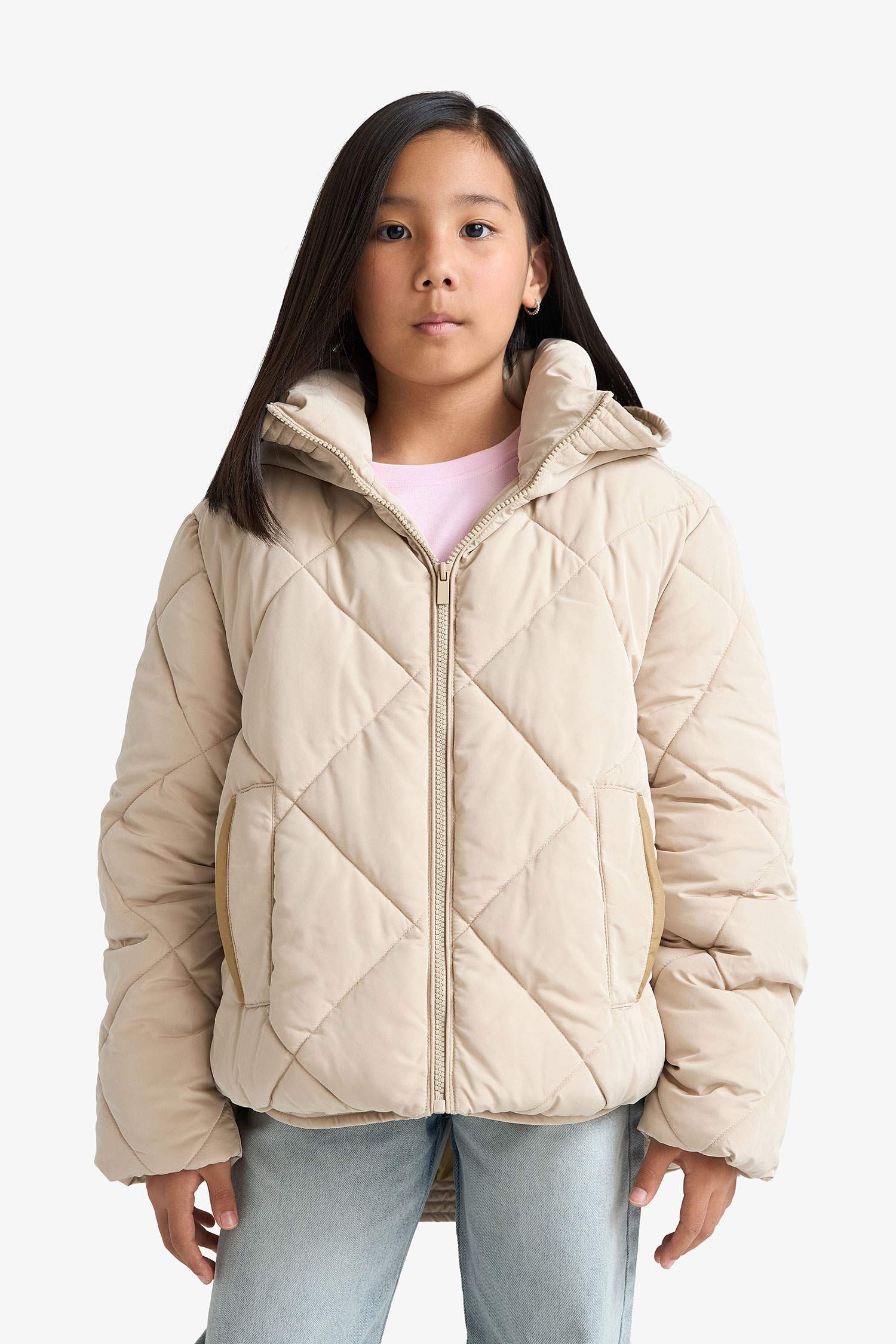 Girl Hooded Waterproof Hooded Zippered Puffer Jacket