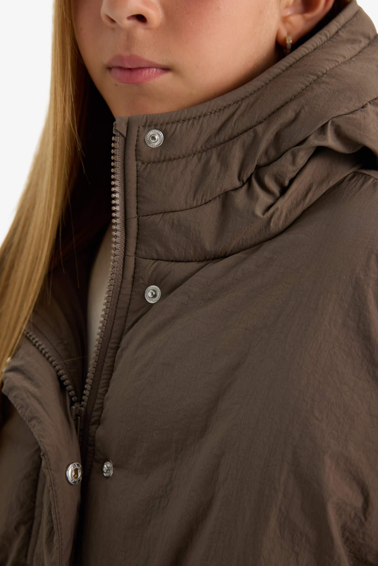 Kız Çocuk Su Geçirmez Kapüşonlu Fermuarlı Şişme Mont