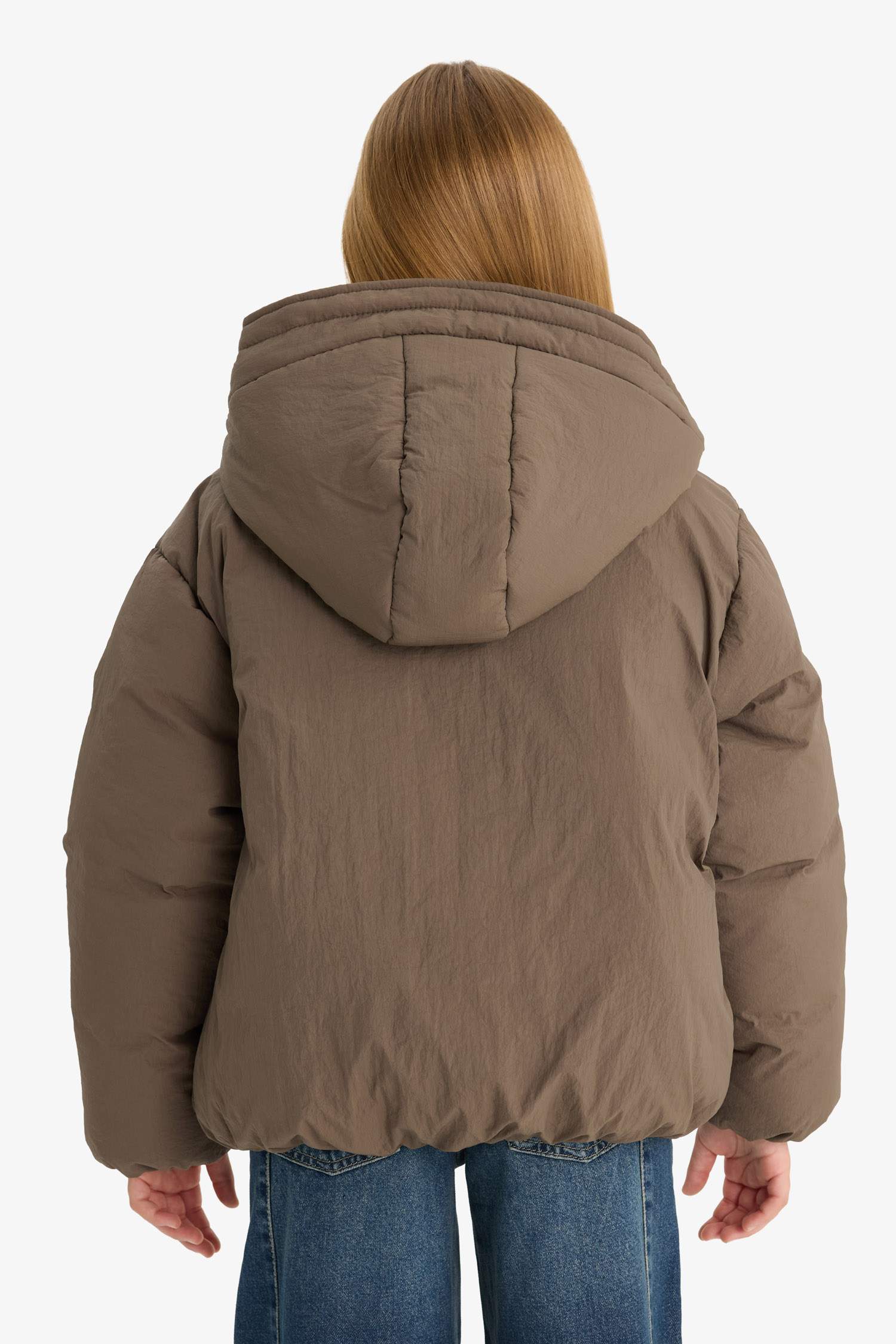 Kız Çocuk Su Geçirmez Kapüşonlu Fermuarlı Şişme Mont