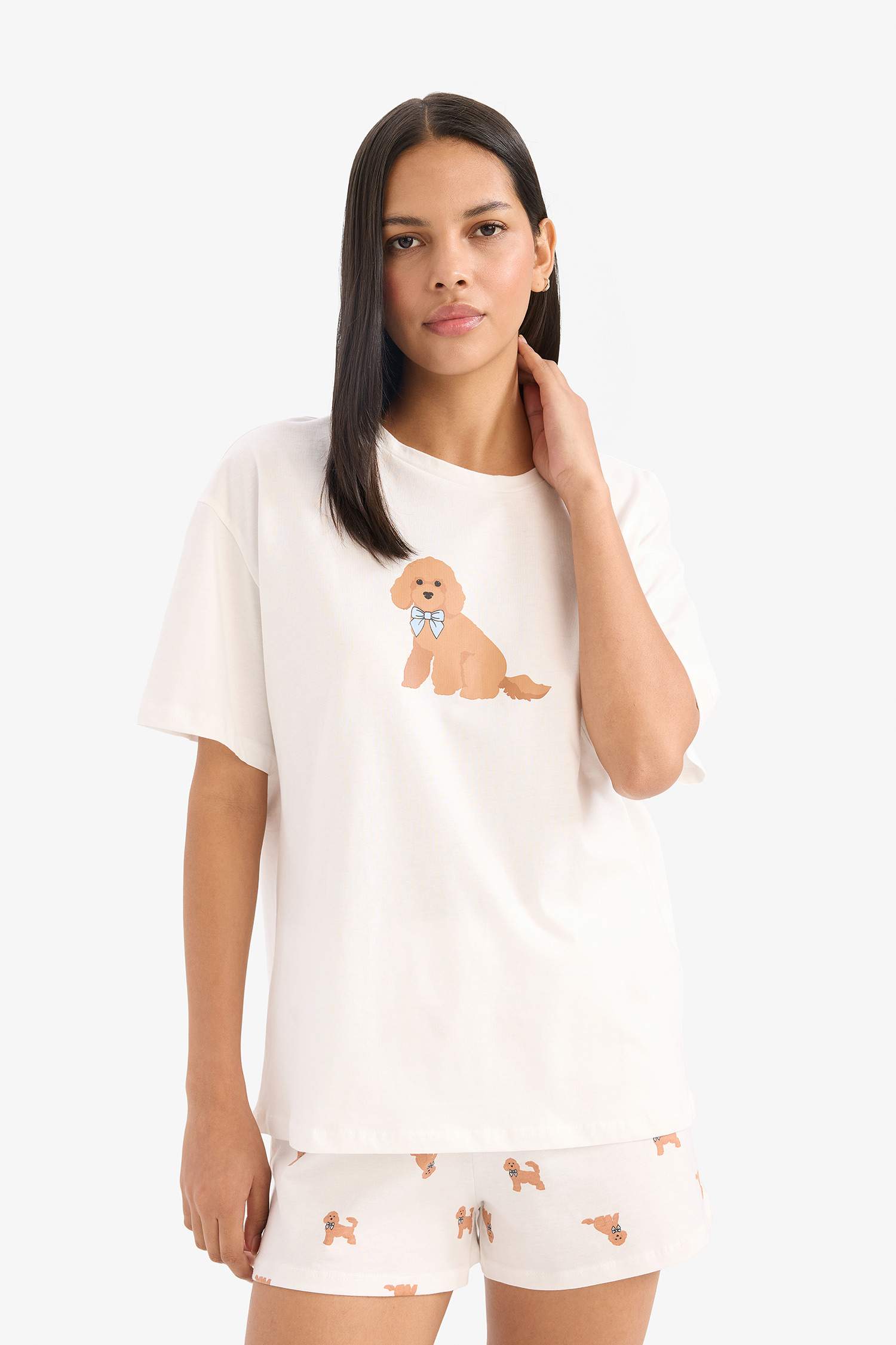 Pijama Takımı Kısa Kollu Üst Beli Lastikli Şort-Fall in Love