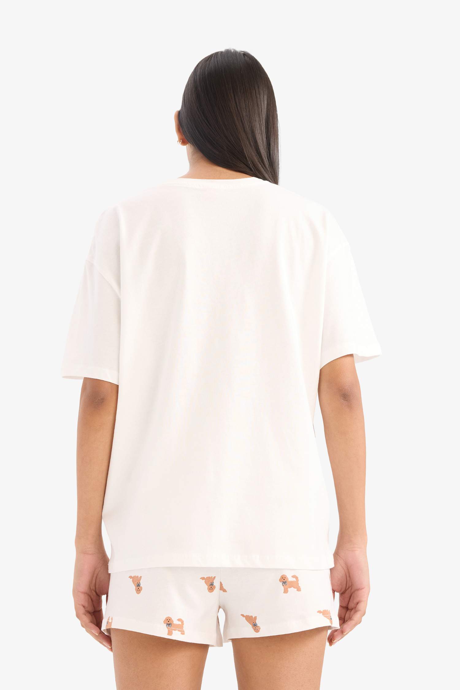 Pijama Takımı Kısa Kollu Üst Beli Lastikli Şort-Fall in Love