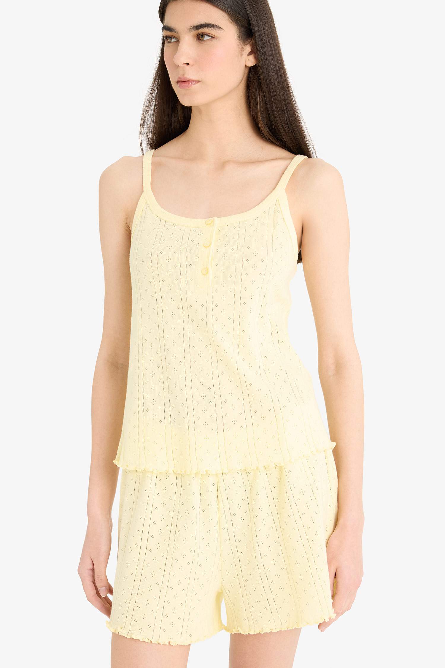 Pijama Takımı Askılı Üst Beli Lastikli Şort-Fall in Love