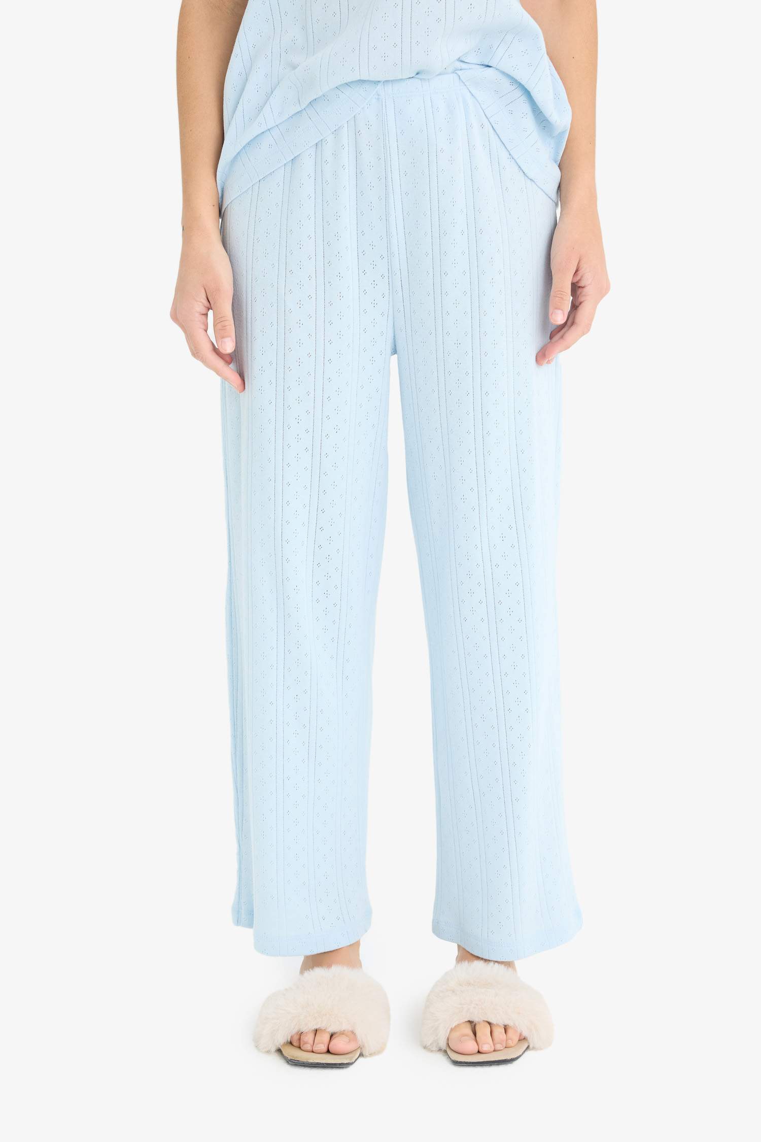 Regular Fit Pijama Takımı Kısa Kollu V Yaka Üst Beli Lastikli Uzun Alt-Fall in Love