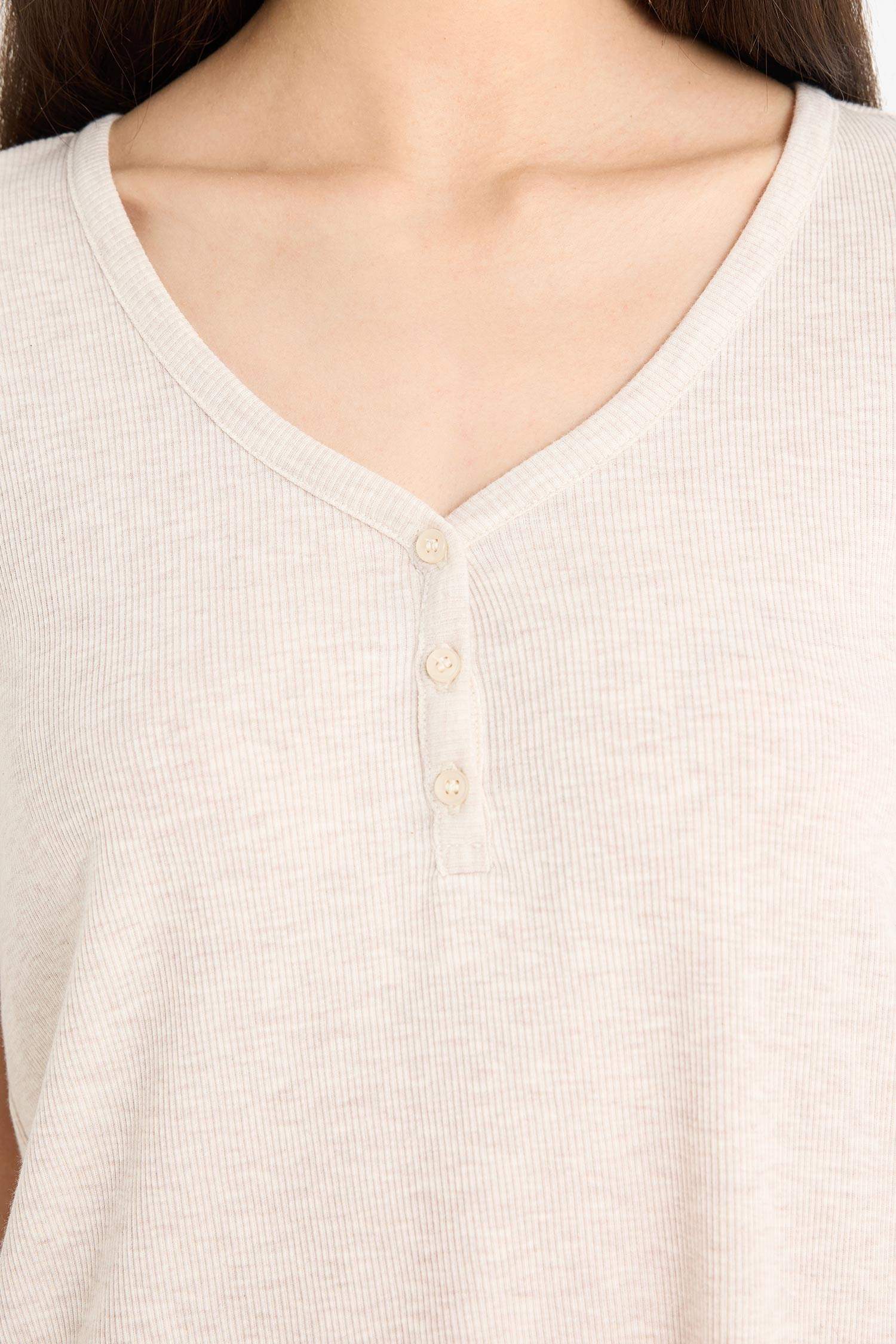 Regular Fit Ribana Kısa Kollu Üst Beli Lastikli Şort- Fall in Love