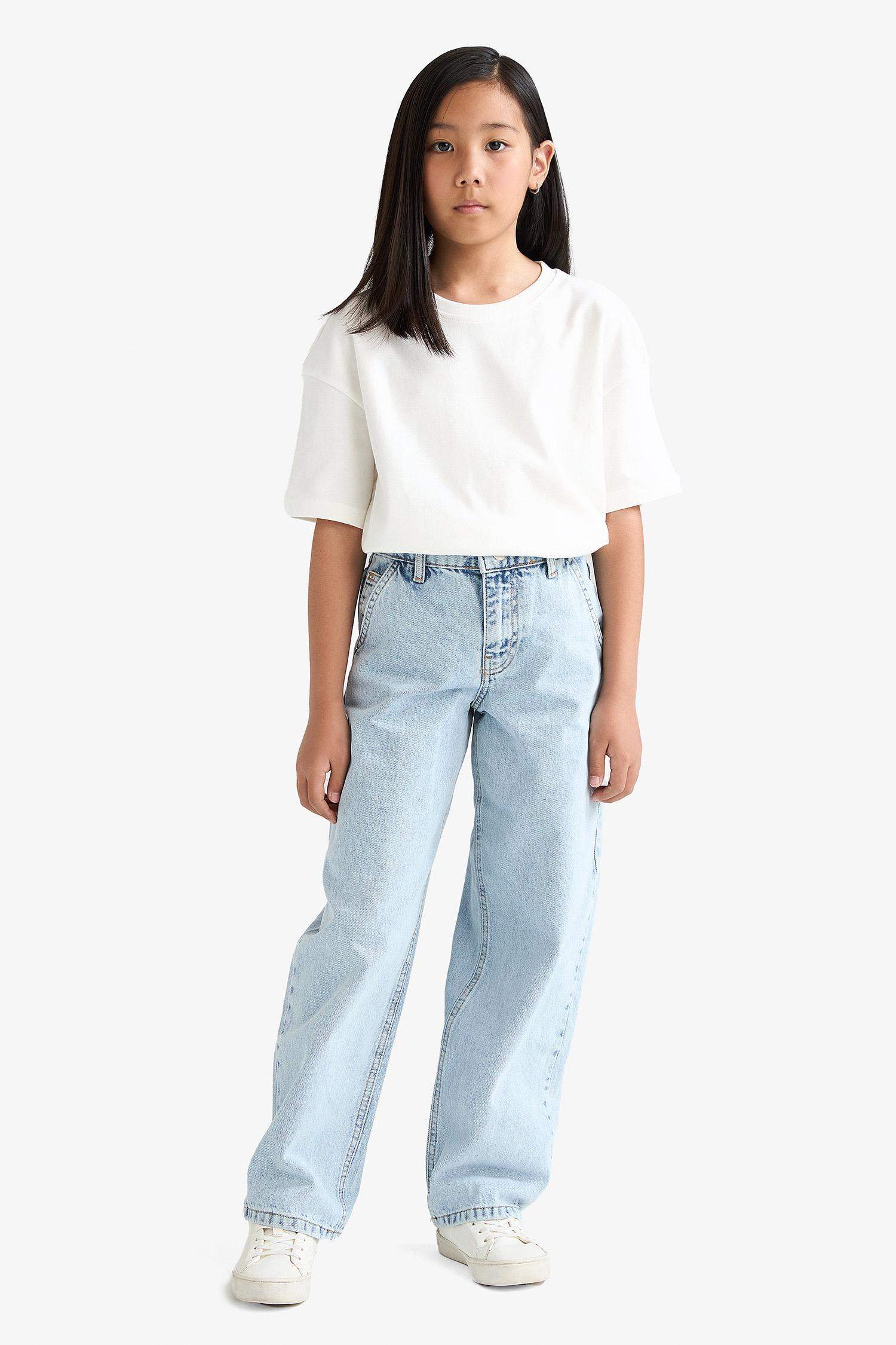 Kız Çocuk Baggy Fit Geniş Paça Jean Pantolon