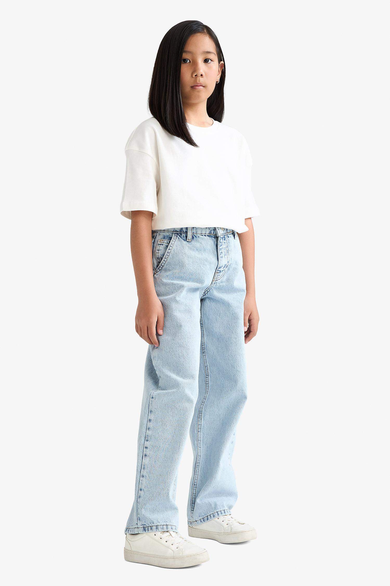 Kız Çocuk Baggy Fit Geniş Paça Jean Pantolon