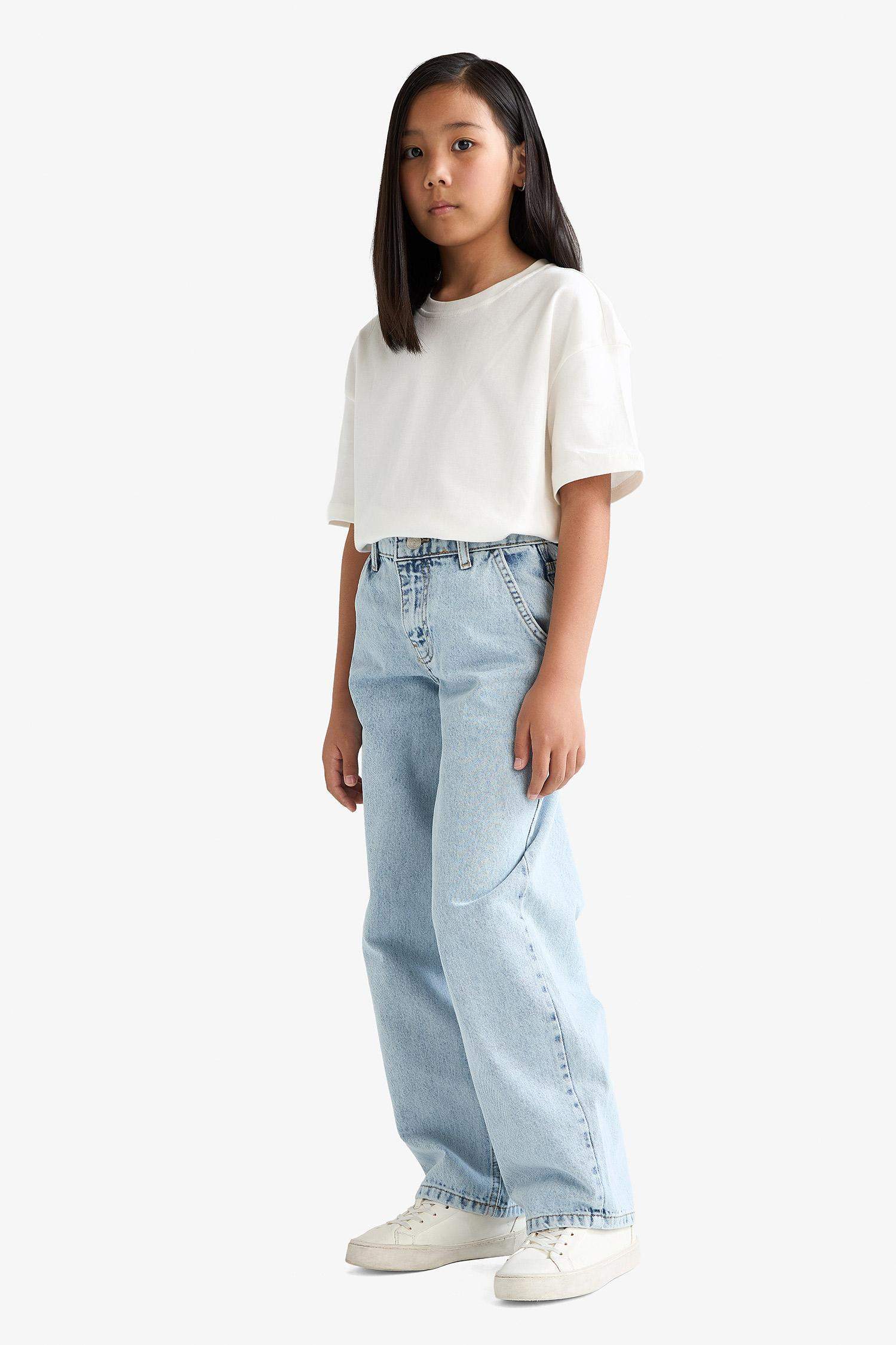 Kız Çocuk Baggy Fit Geniş Paça Jean Pantolon