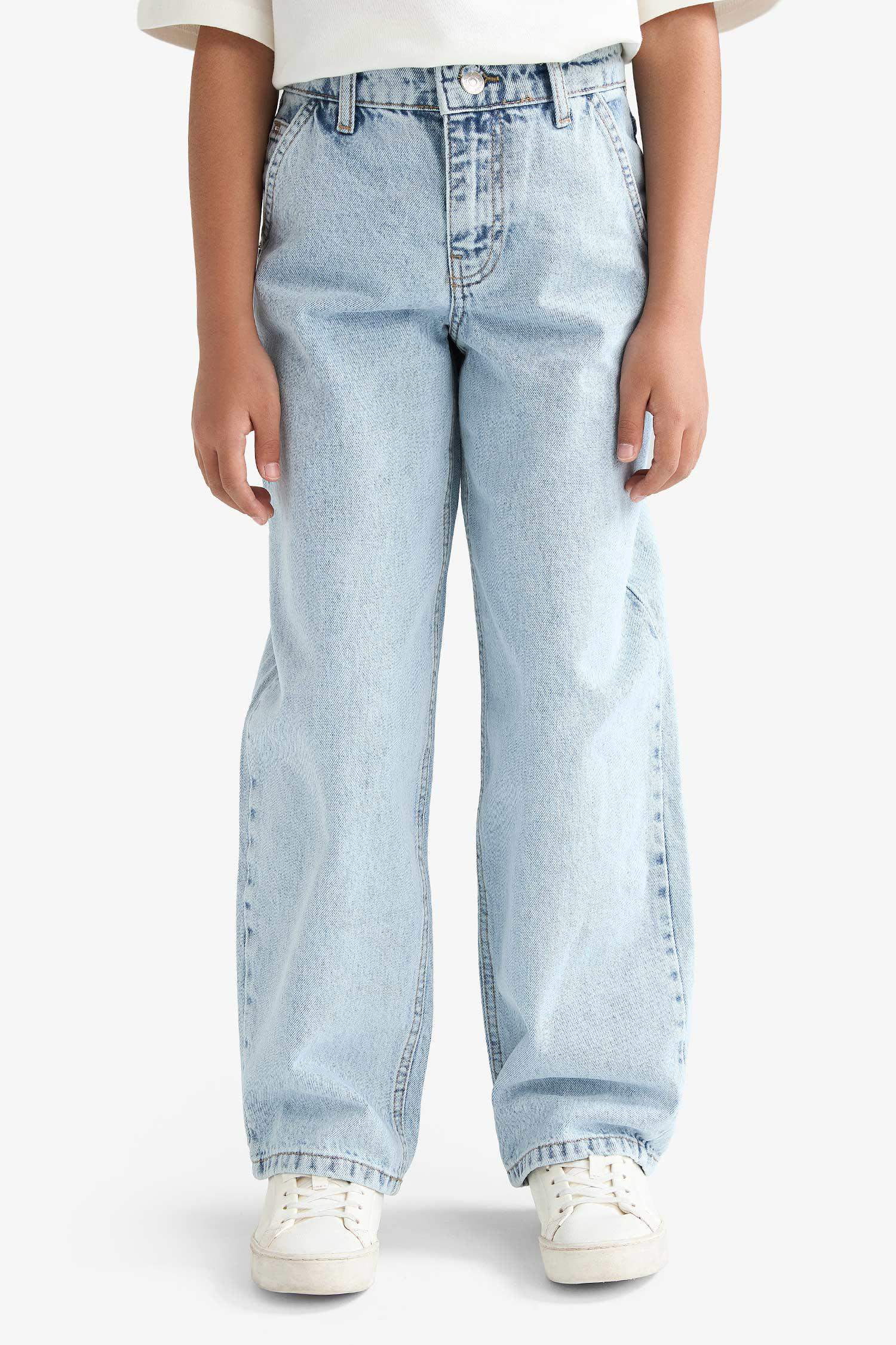 Kız Çocuk Baggy Fit Geniş Paça Jean Pantolon