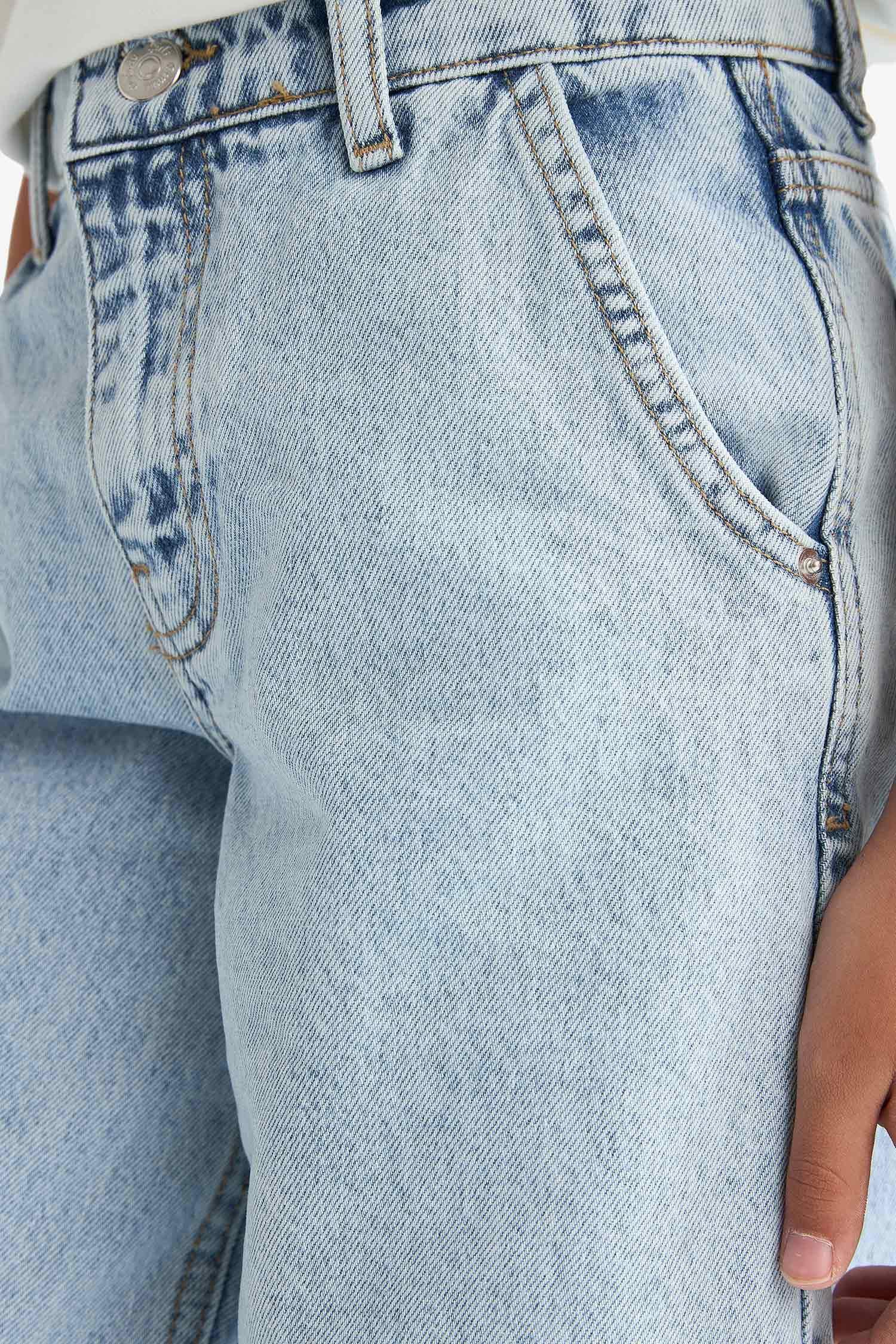 Kız Çocuk Baggy Fit Geniş Paça Jean Pantolon