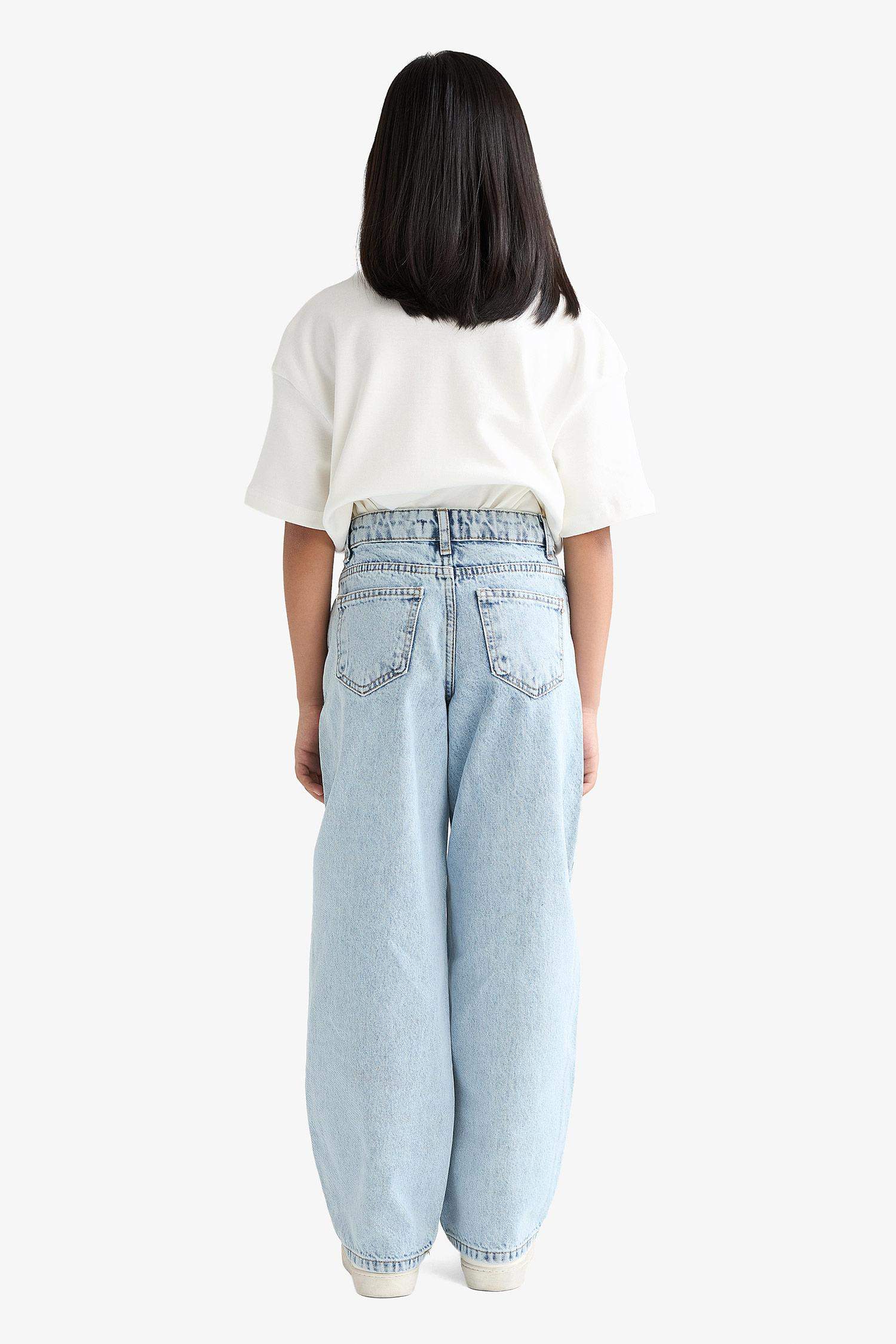 Kız Çocuk Baggy Fit Geniş Paça Jean Pantolon