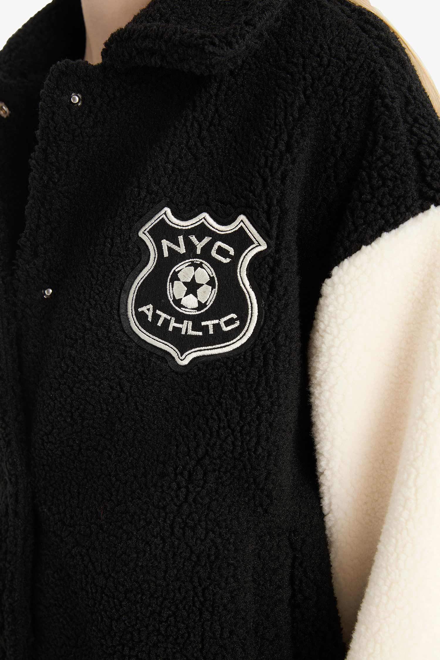 Oversize Geniş Kalıp Polo Yaka Pelüş Bomber Ceket