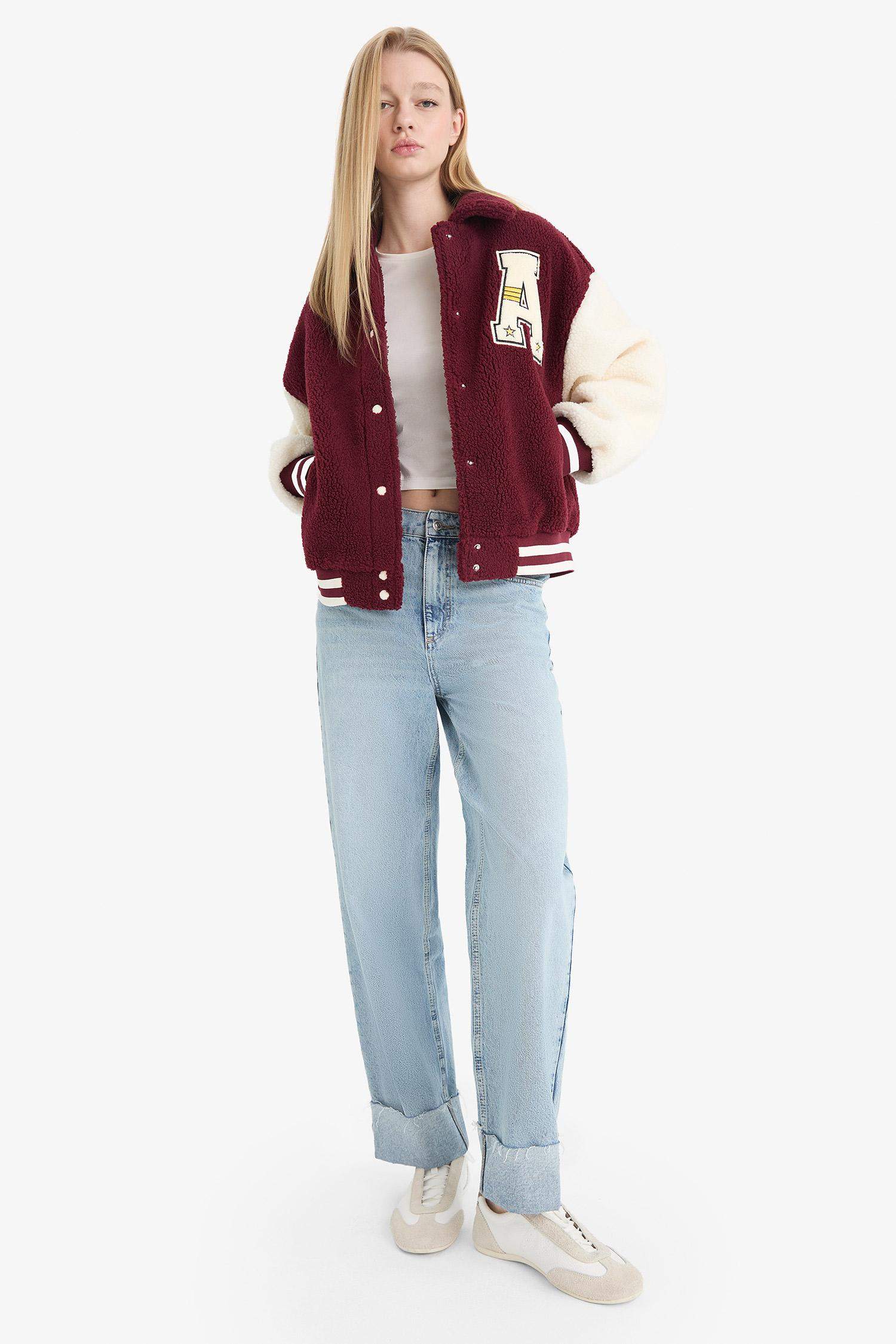 Coool Oversize Geniş Kalıp Polo Yaka Pelüş Bomber Ceket