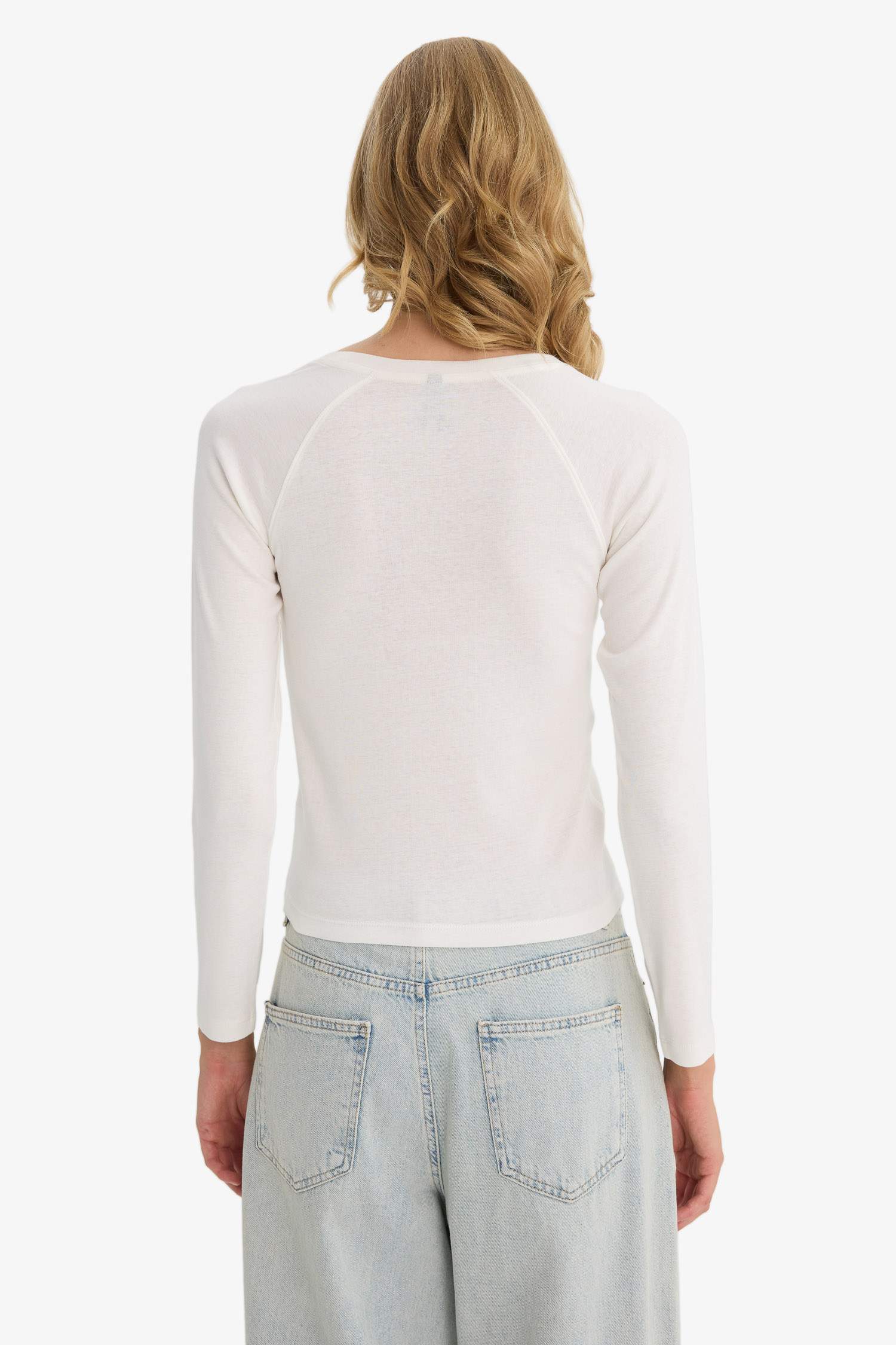 Обтягивающая футболка slim-fit с круглым вырезом и длинными рукавами из рубчика