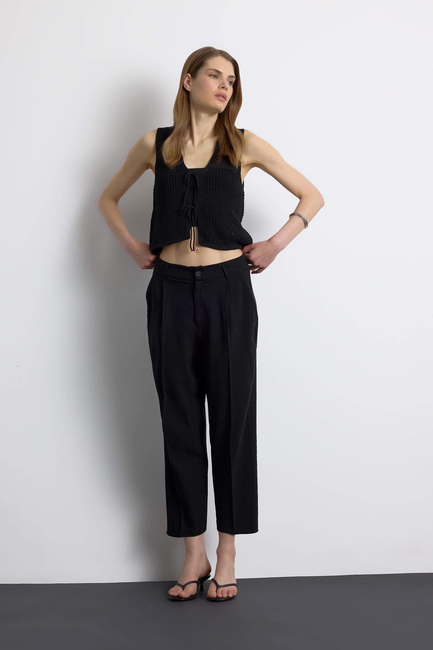 Regular Fit V Neck Front Tie Blouse