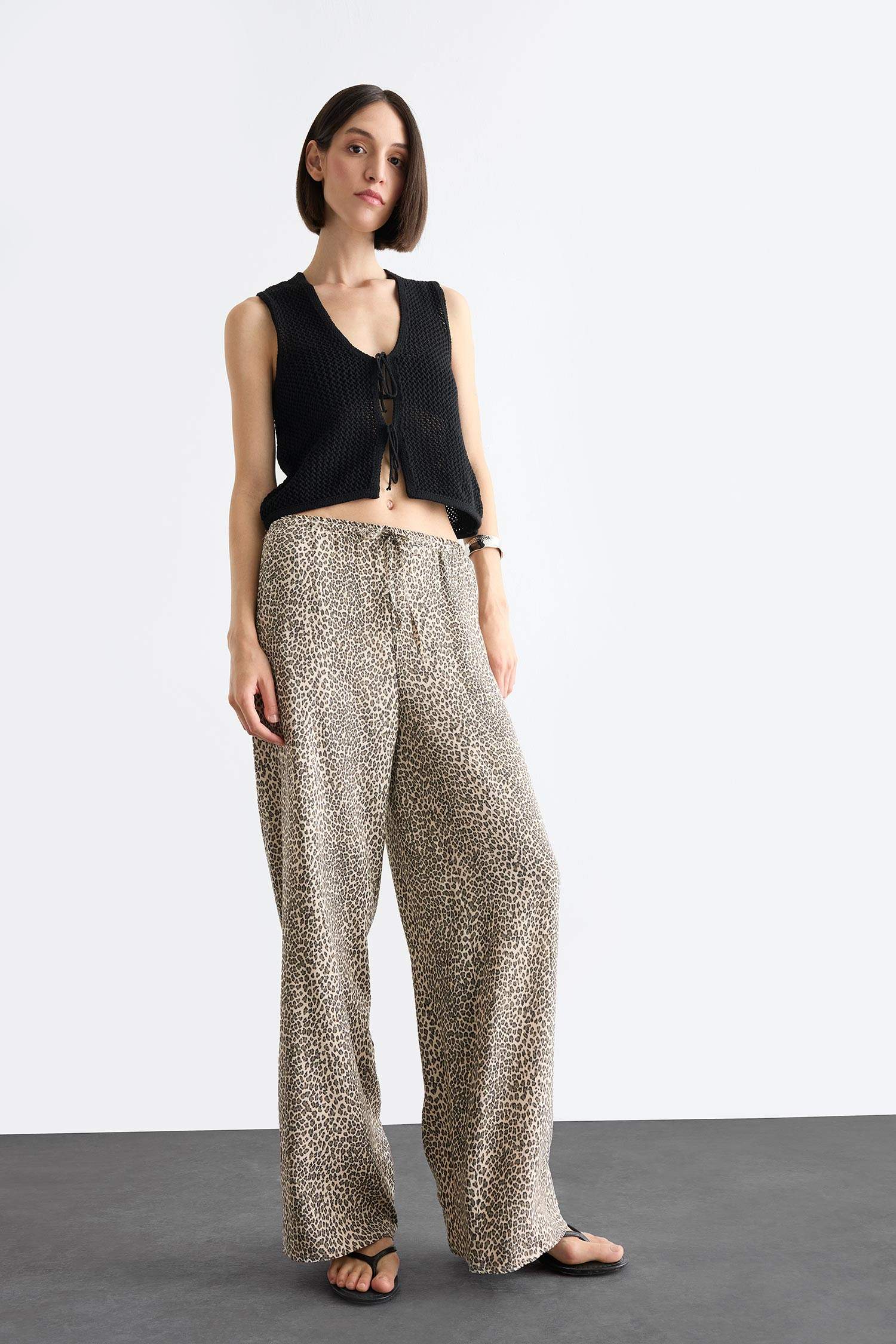 Regular Fit V Neck Front Tie Blouse