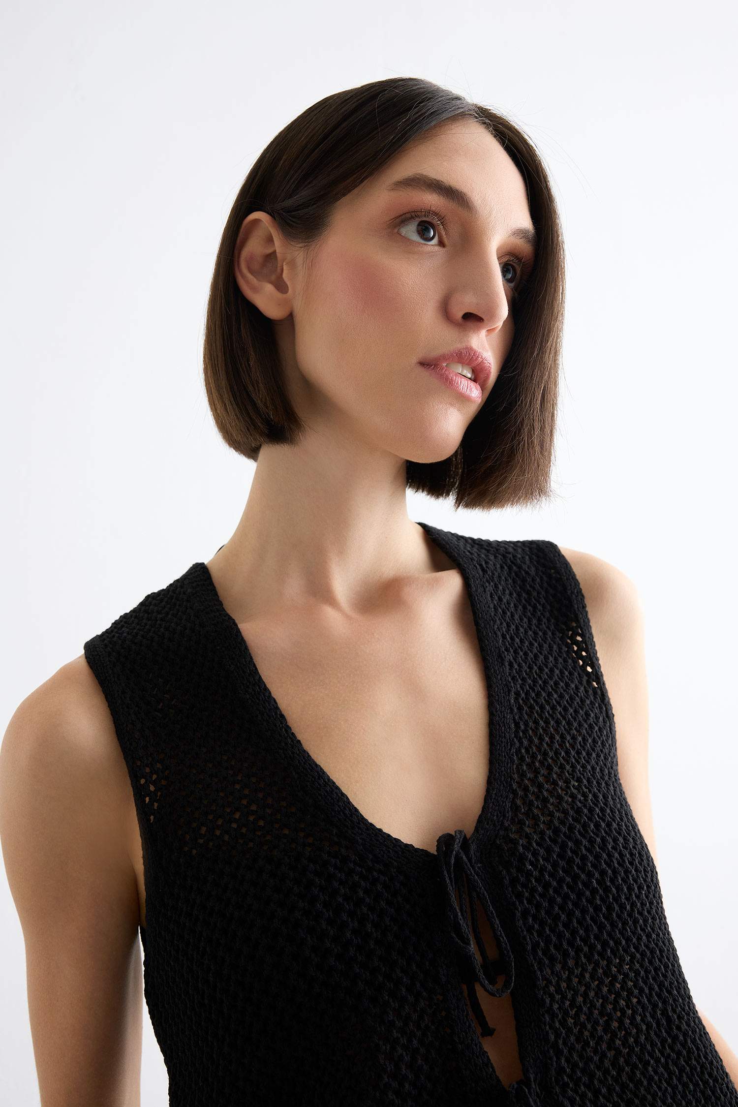 Regular Fit V Neck Front Tie Blouse