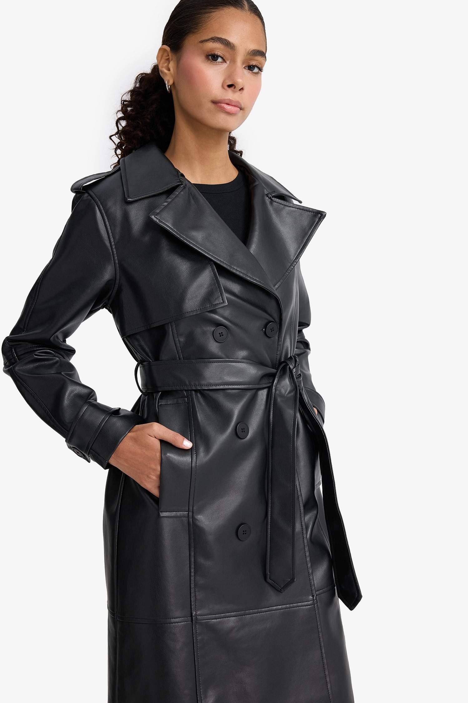 Regular Fit Faux Leather Trenchcoat