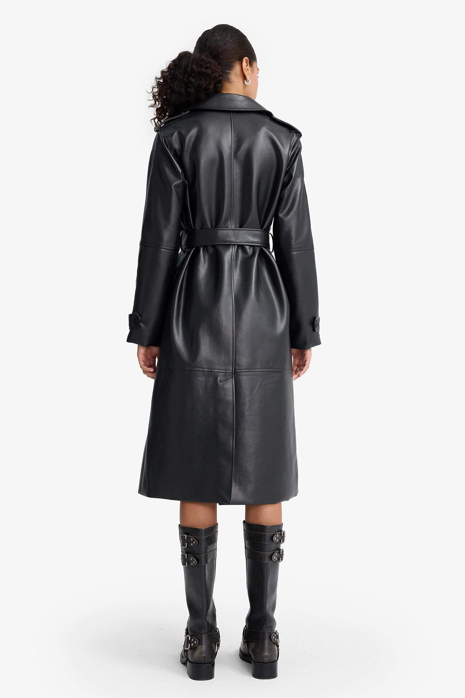 Regular Fit Faux Leather Trenchcoat