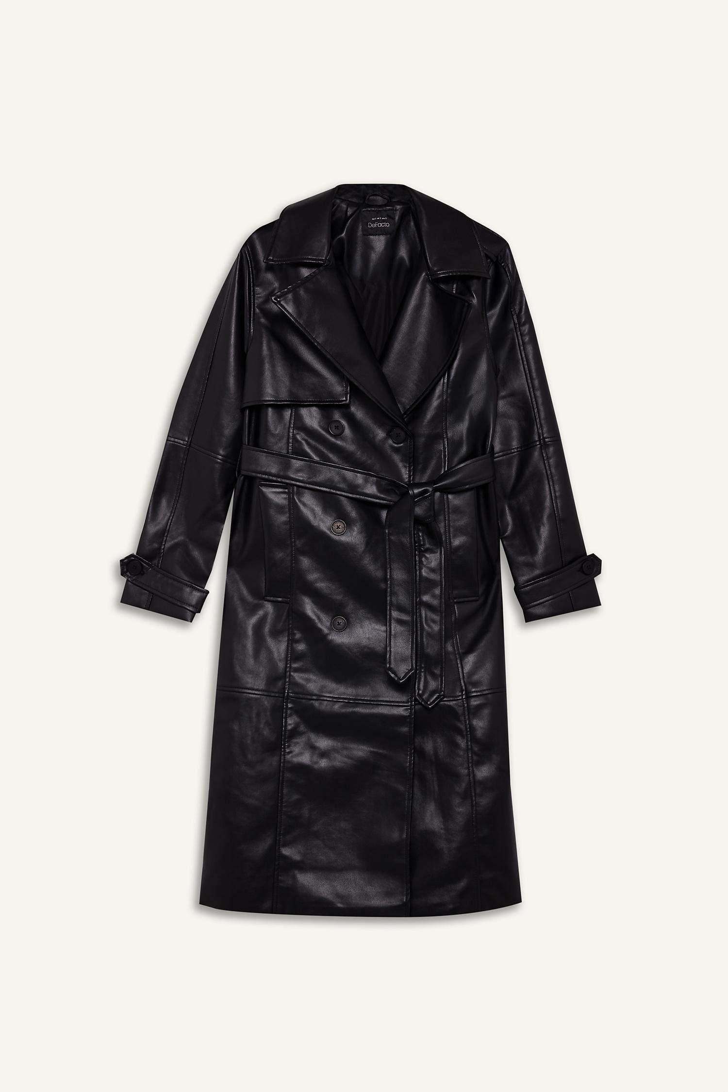 Regular Fit Faux Leather Trenchcoat