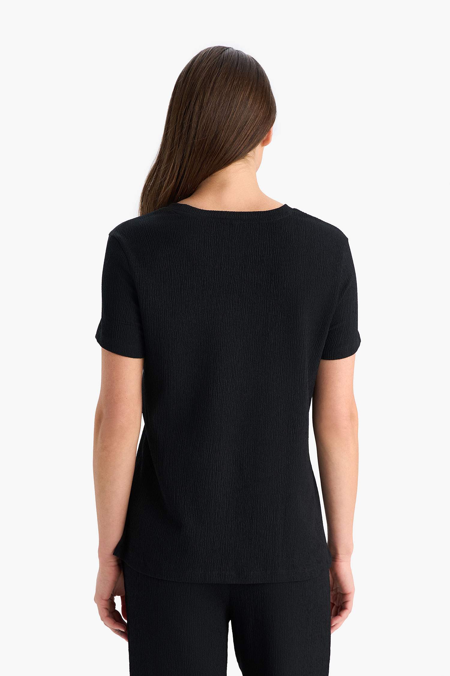 تيشيرت نص ردن منسوج قصة عادية وياخة مستديرة