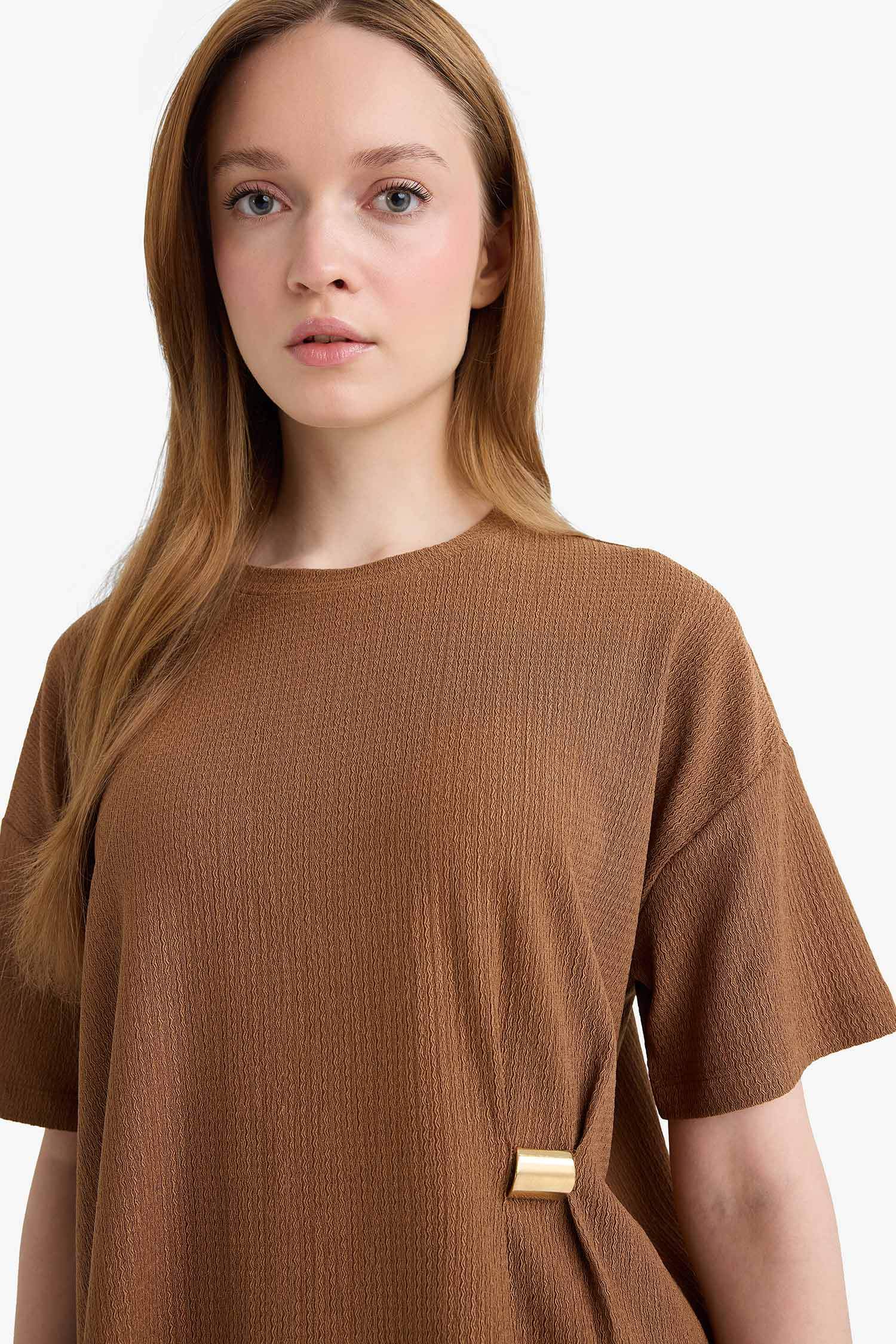 Regular Fit Crew Neck Crepe T-Shirt