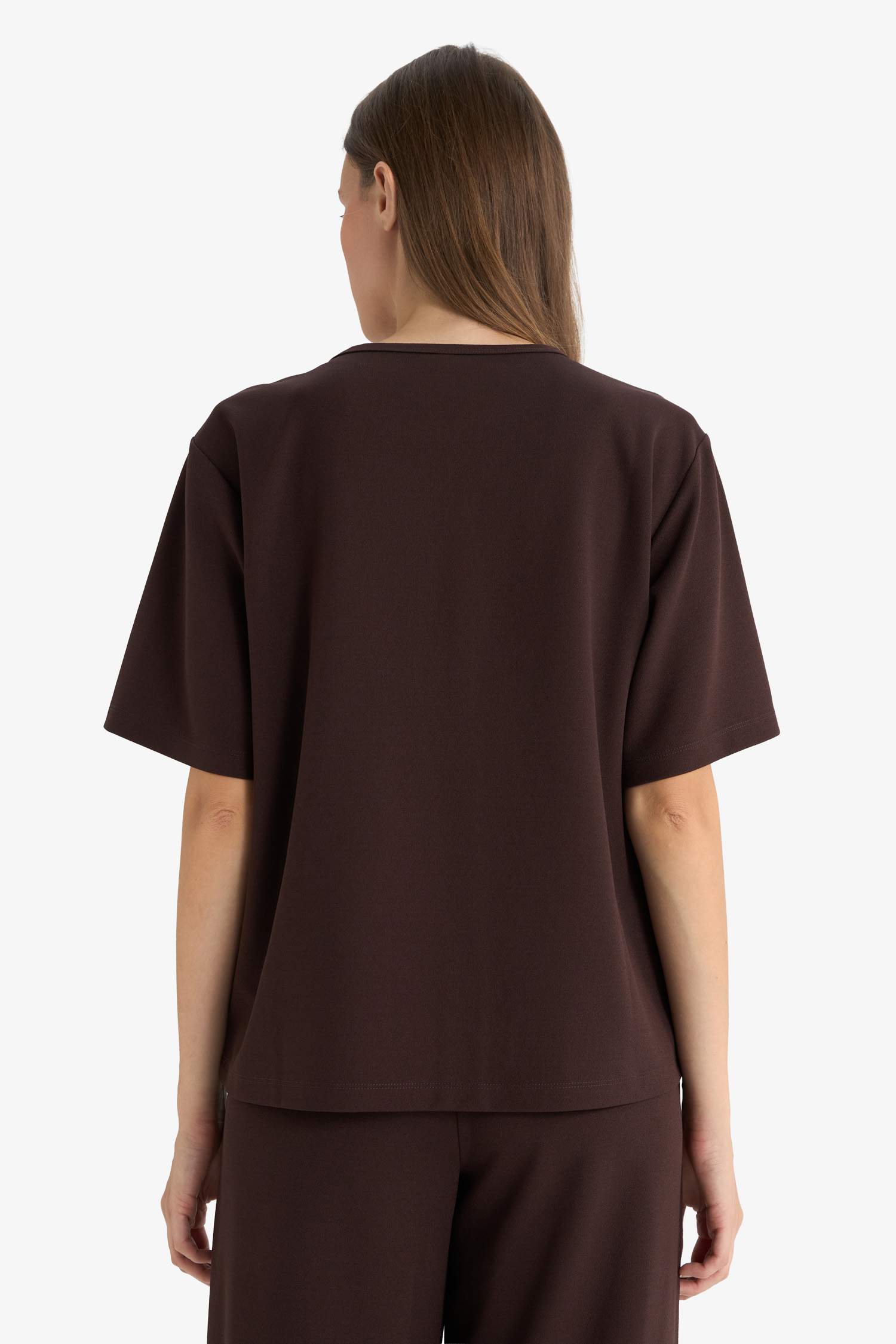 Regular Fit Crew Neck Embroidered Crepe T-Shirt