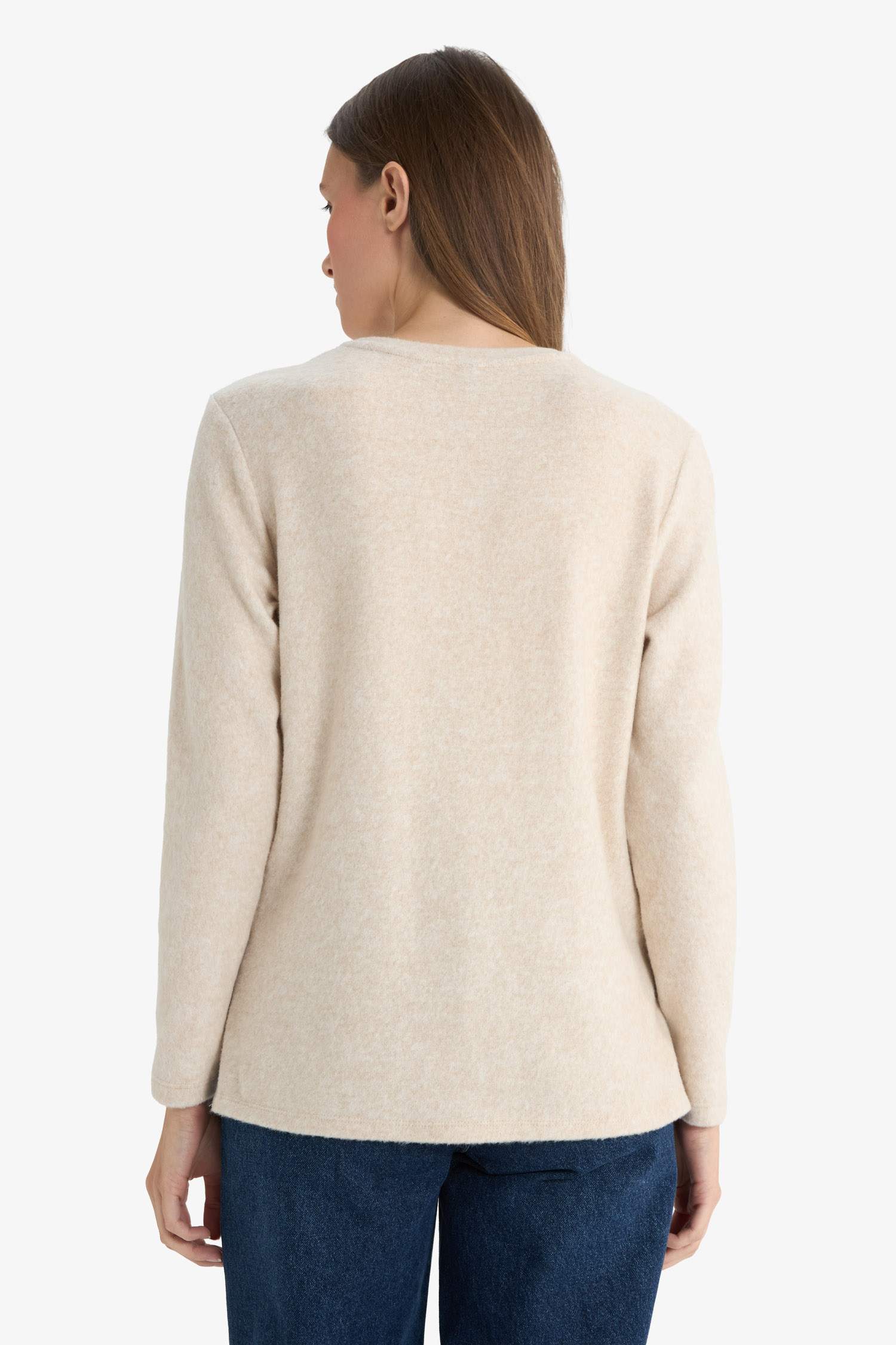 Regular Fit Bisiklet Yaka Taş Detaylı Uzun Kollu Tişört