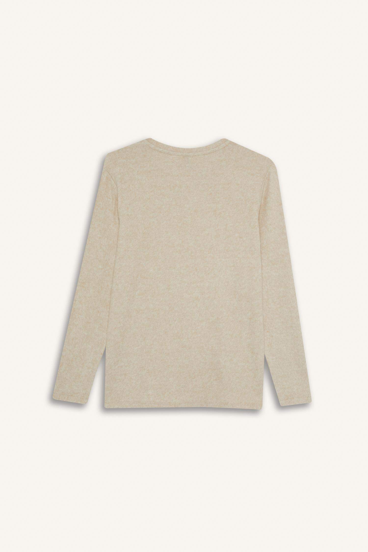 Regular Fit Bisiklet Yaka Taş Detaylı Uzun Kollu Tişört