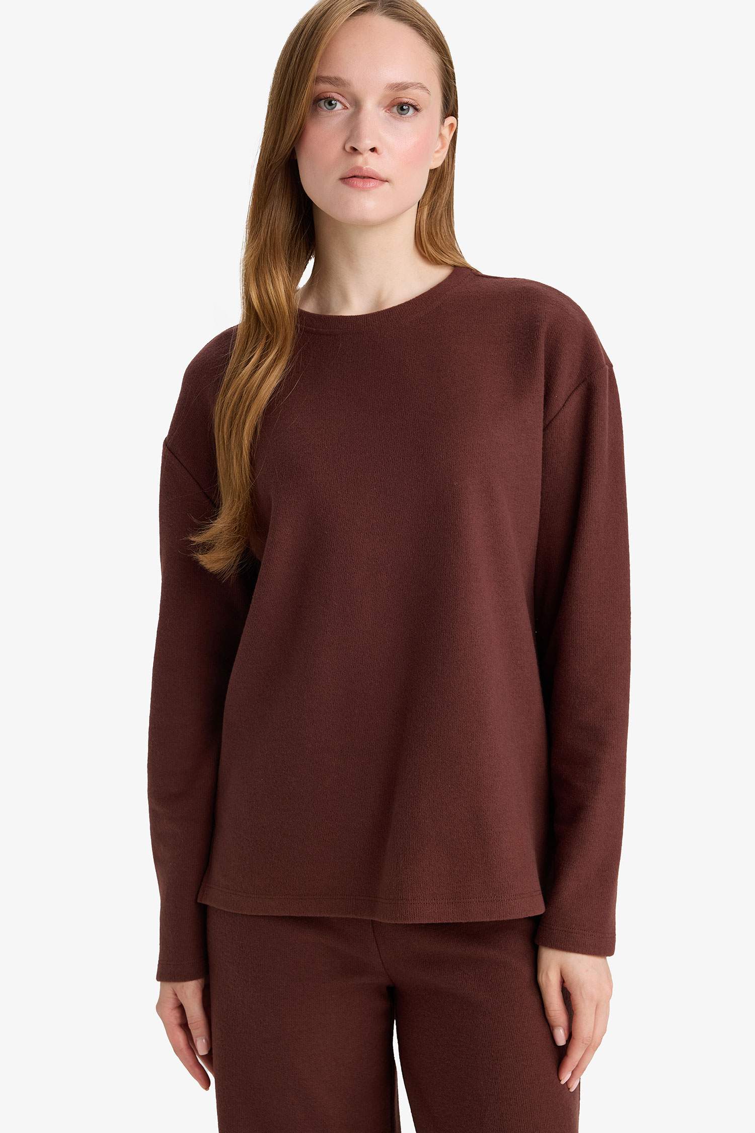 تيشيرت ردن طويل قصة عادية محاك برقبة مستديرة