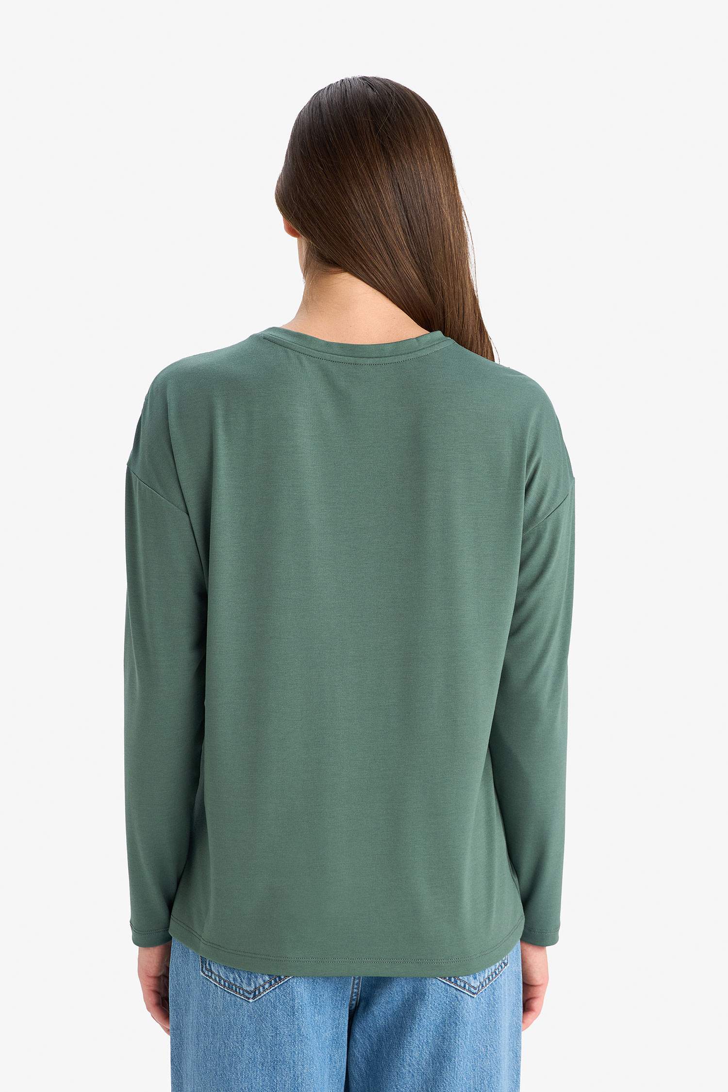 Regular Fit Bisiklet Yaka Basic Düz Uzun Kollu Tişört