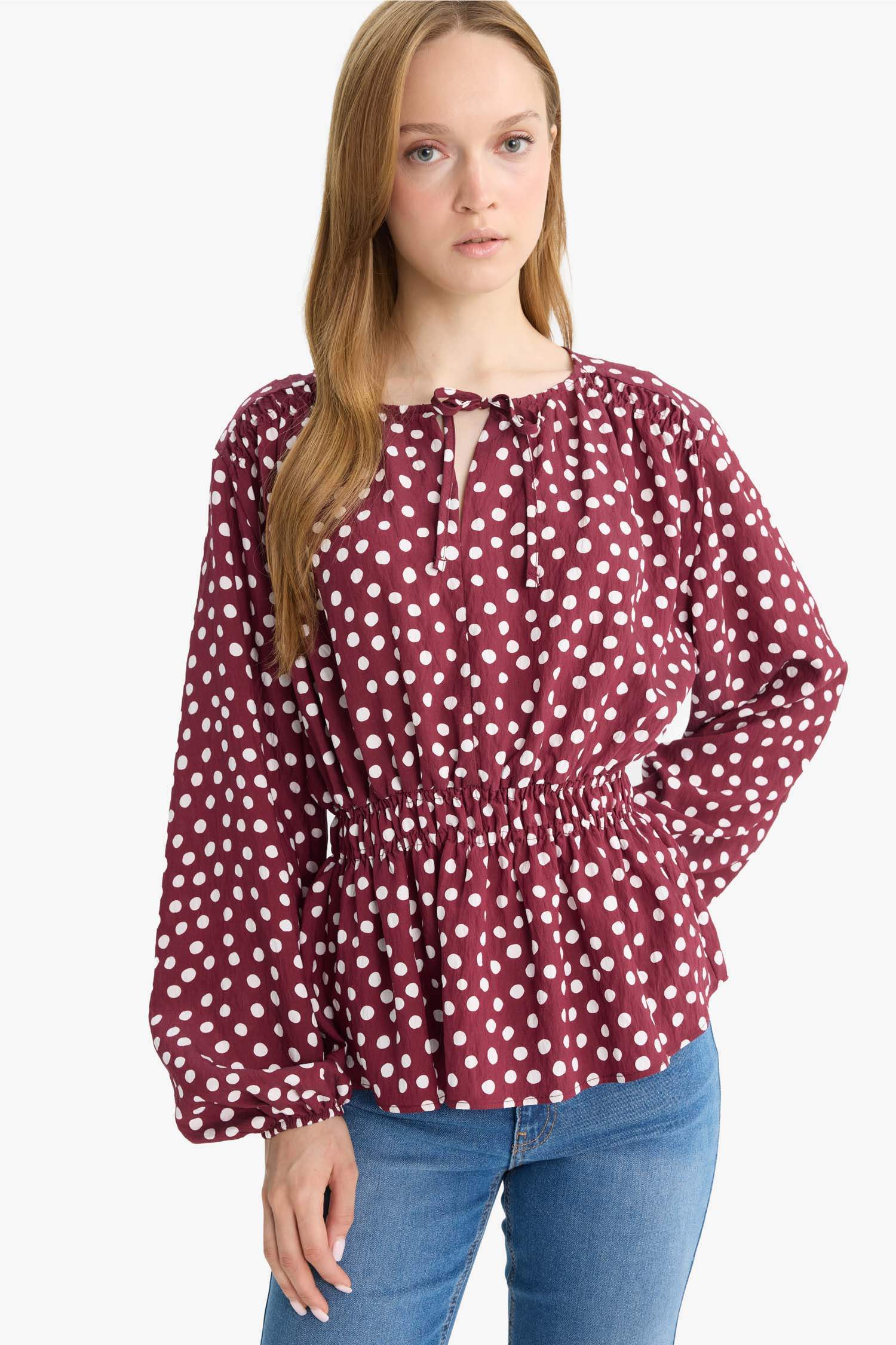 Regular Fit Crew Neck Long Sleeve Blouse