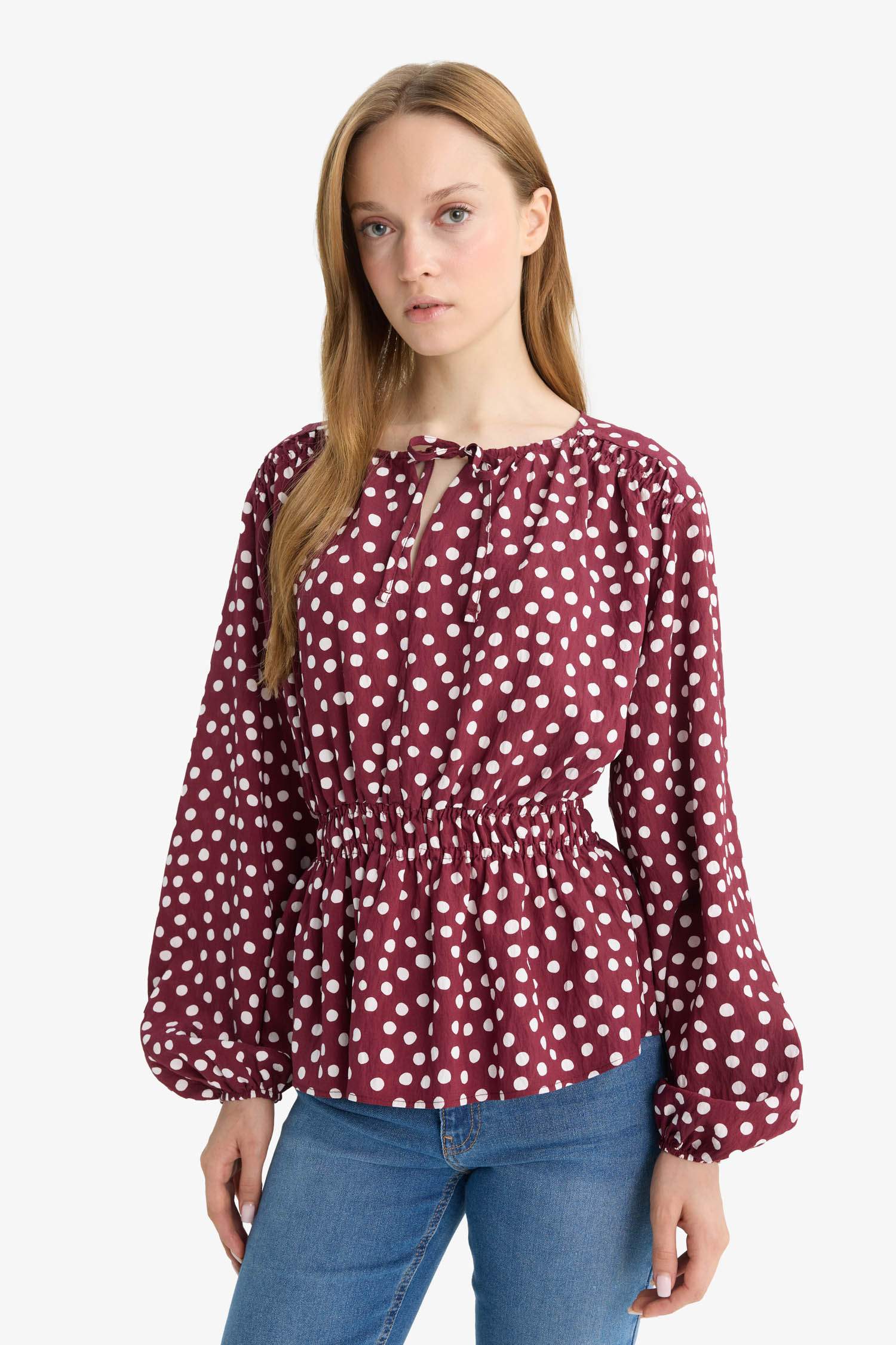 Regular Fit Crew Neck Long Sleeve Blouse