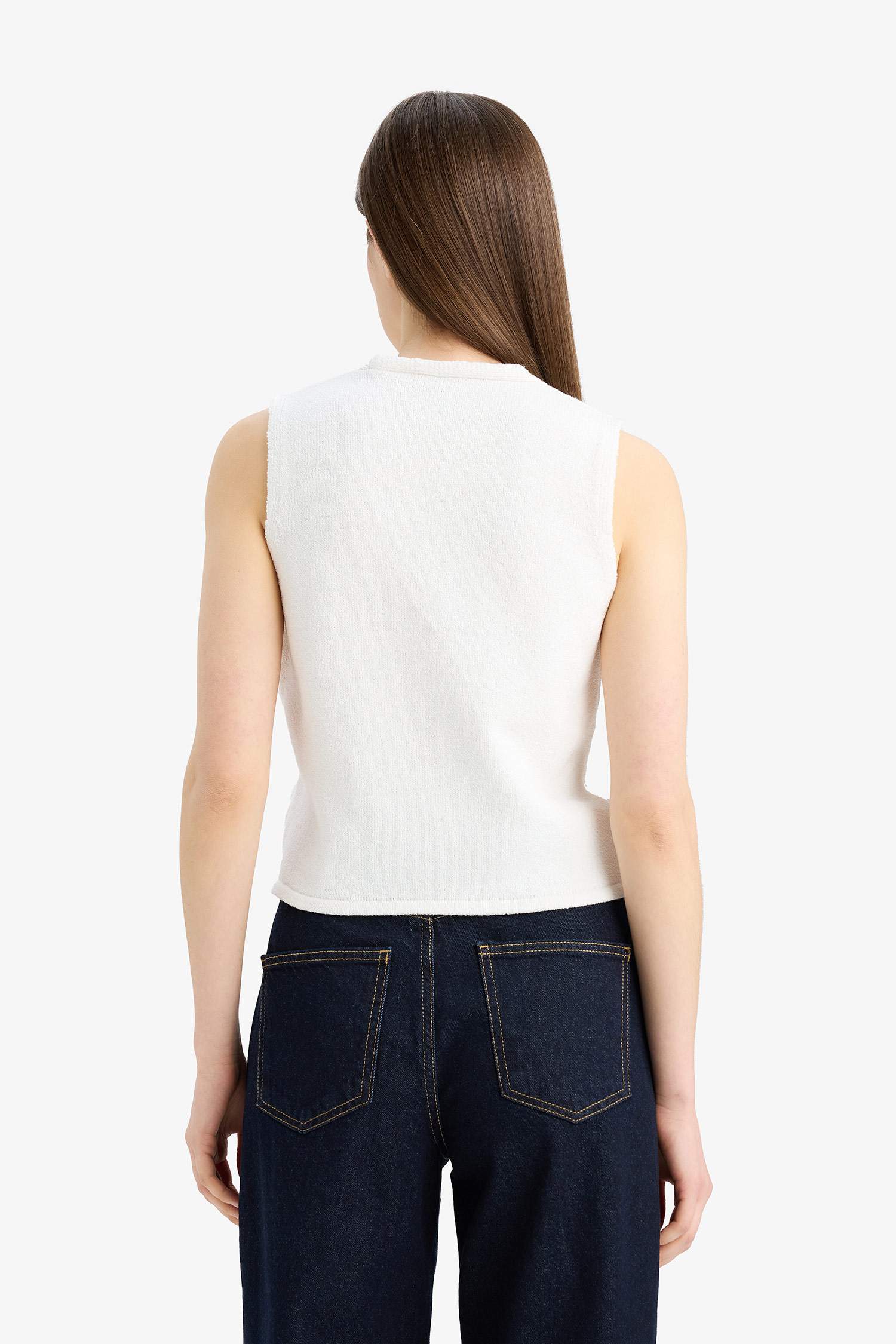 Fitted V Yaka Basic Düz Düğmeli Yelek