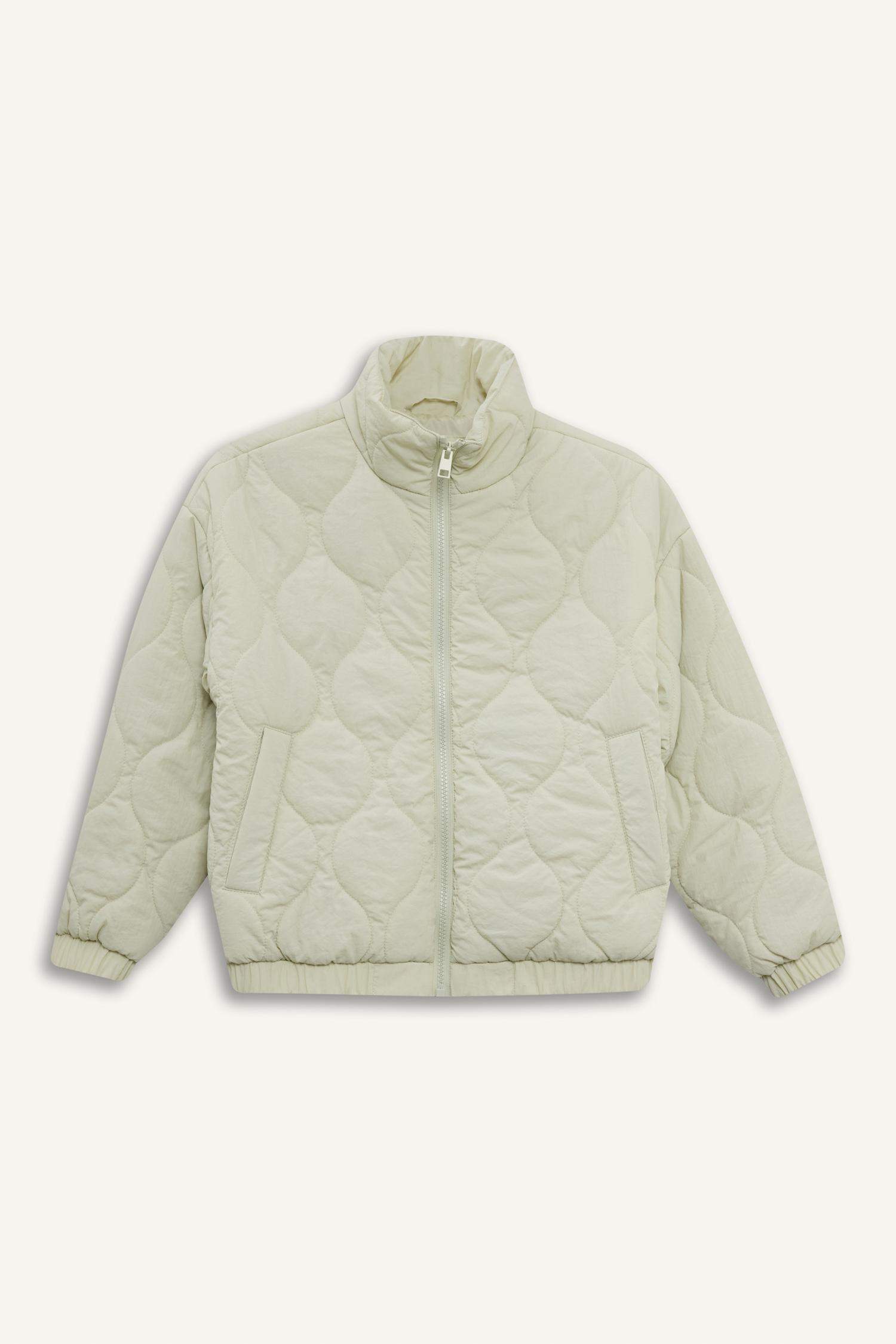 Kız Çocuk Su Geçirmez Sırt Baskılı Fermuarlı Kapitoneli Mont