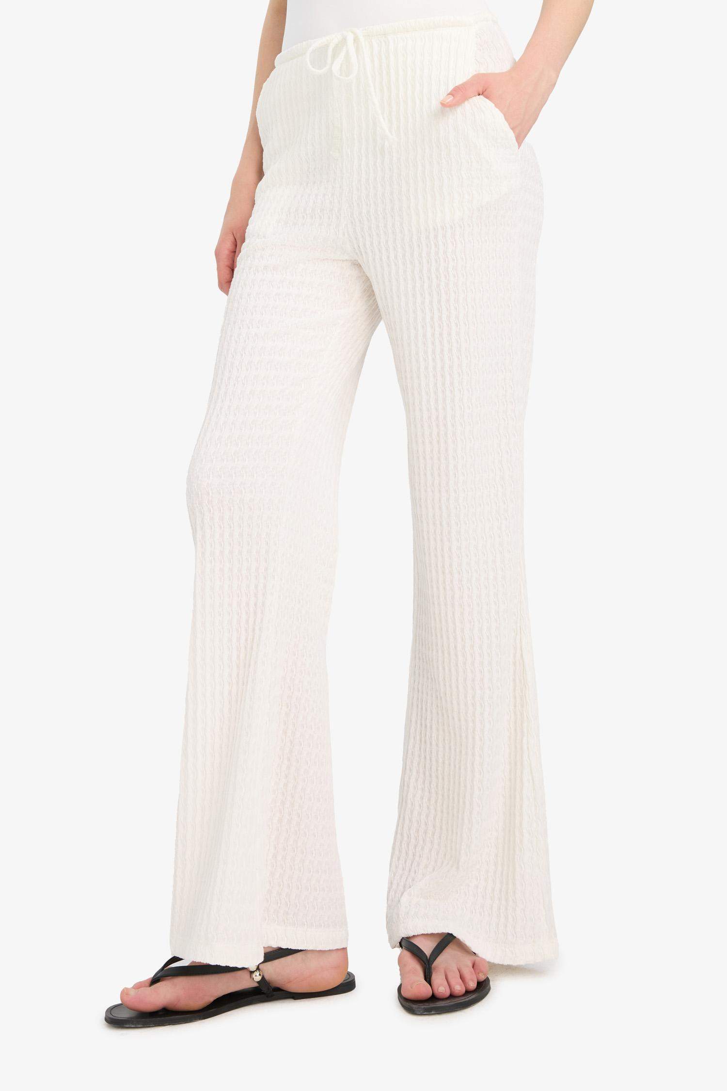 Flare Fit Elastic Waist Crepe Trousers