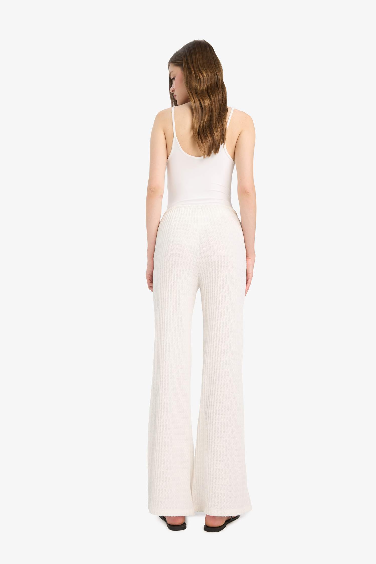 Flare Fit Elastic Waist Crepe Trousers