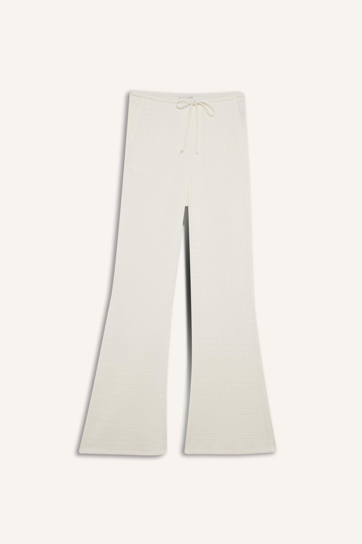 Flare Fit Elastic Waist Crepe Trousers