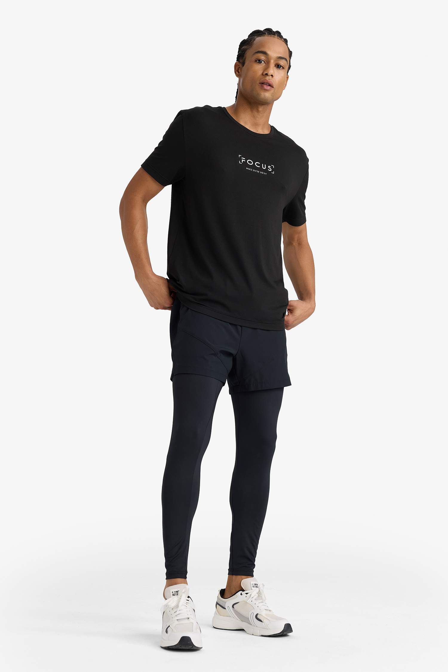 DeFactoFit Slim Fit Dar Kesim Sporcu Standart Paça İçi Taytlı Dokuma Şort