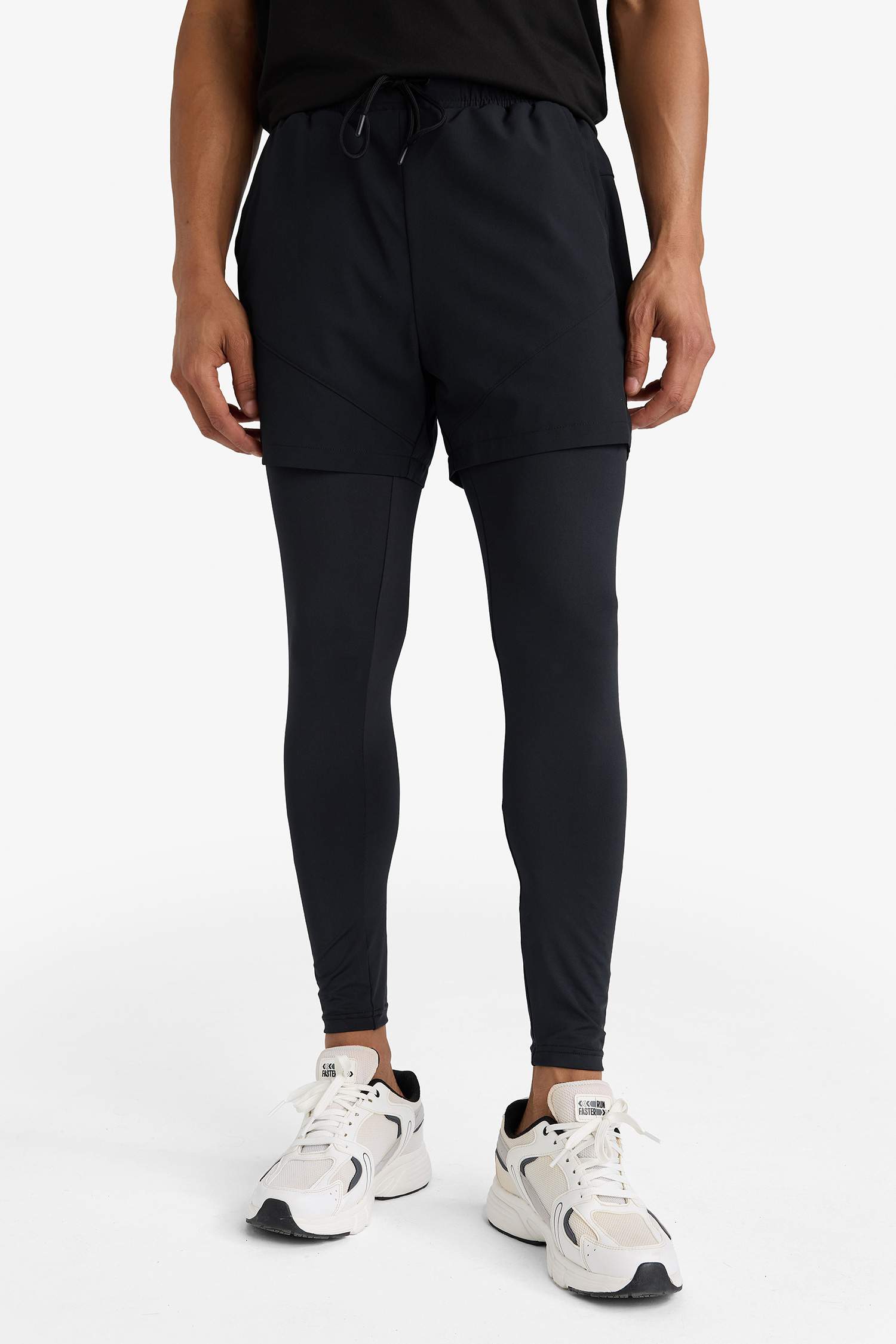 DeFactoFit Slim Fit Dar Kesim Sporcu Standart Paça İçi Taytlı Dokuma Şort