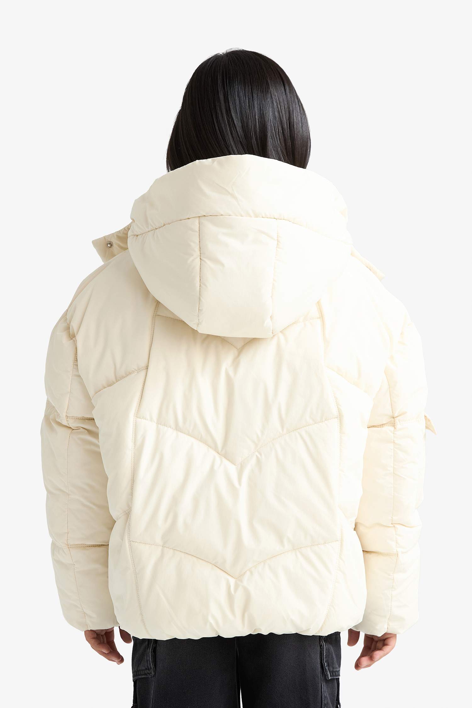 Kız Çocuk Kapüşonlu Fermuarlı Şişme Mont