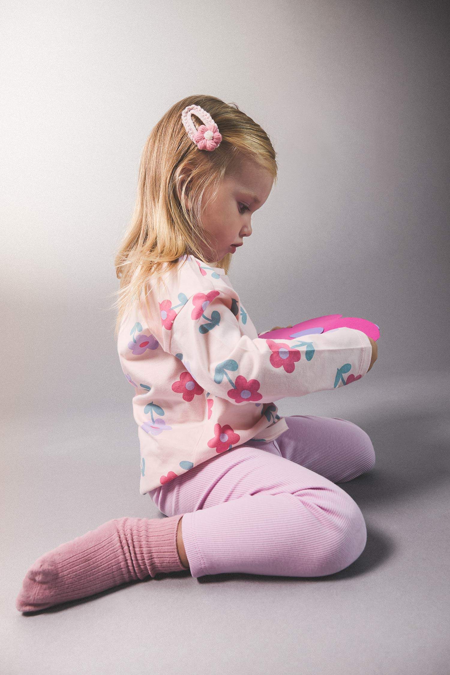 Kız Bebek Yenidoğan Çiçekli Penye 2'li Uzun Kollu Tişört