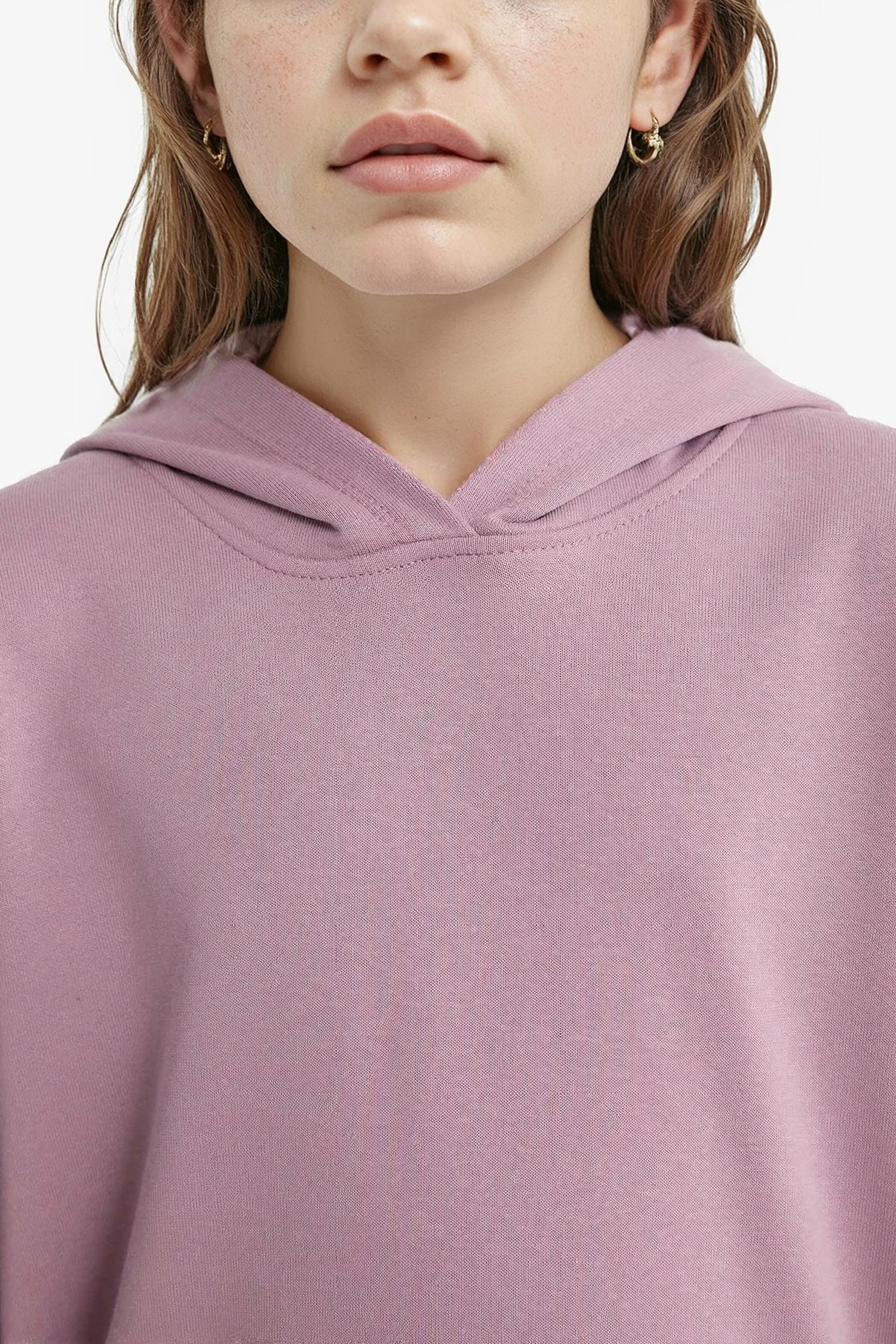 Kız Çocuk Relax Fit Kapüşonlu Basic Düz Sweatshirt