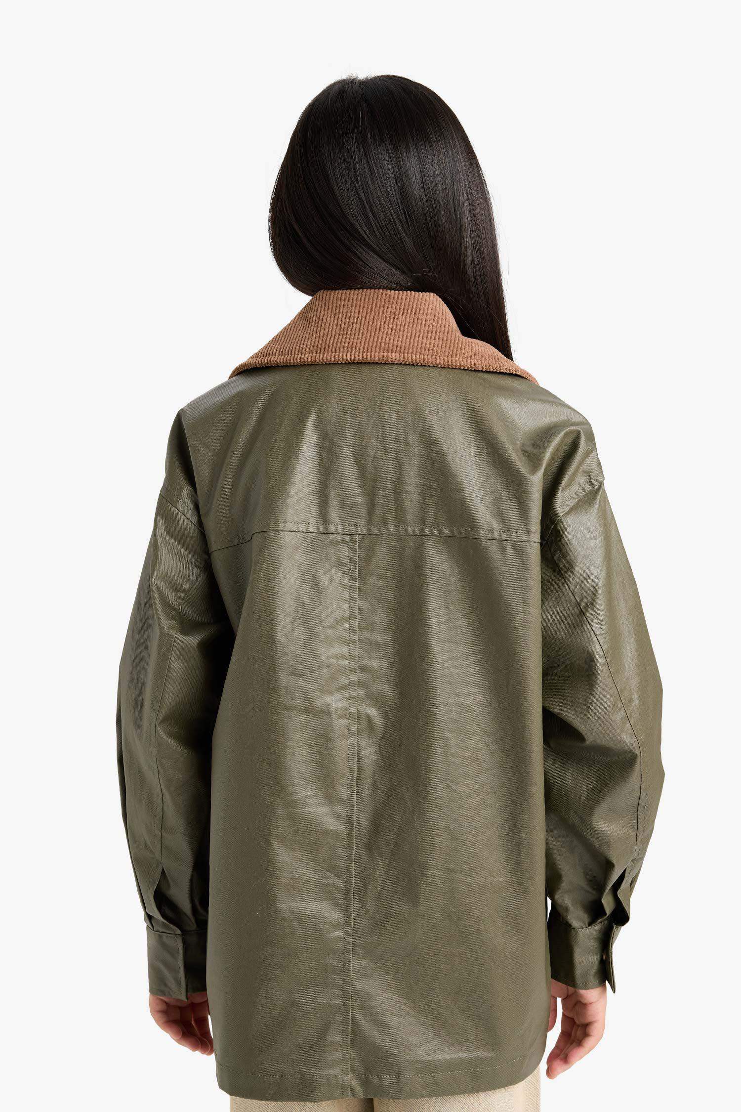 Kız Çocuk Kontrast Yaka Fermuarlı Parka