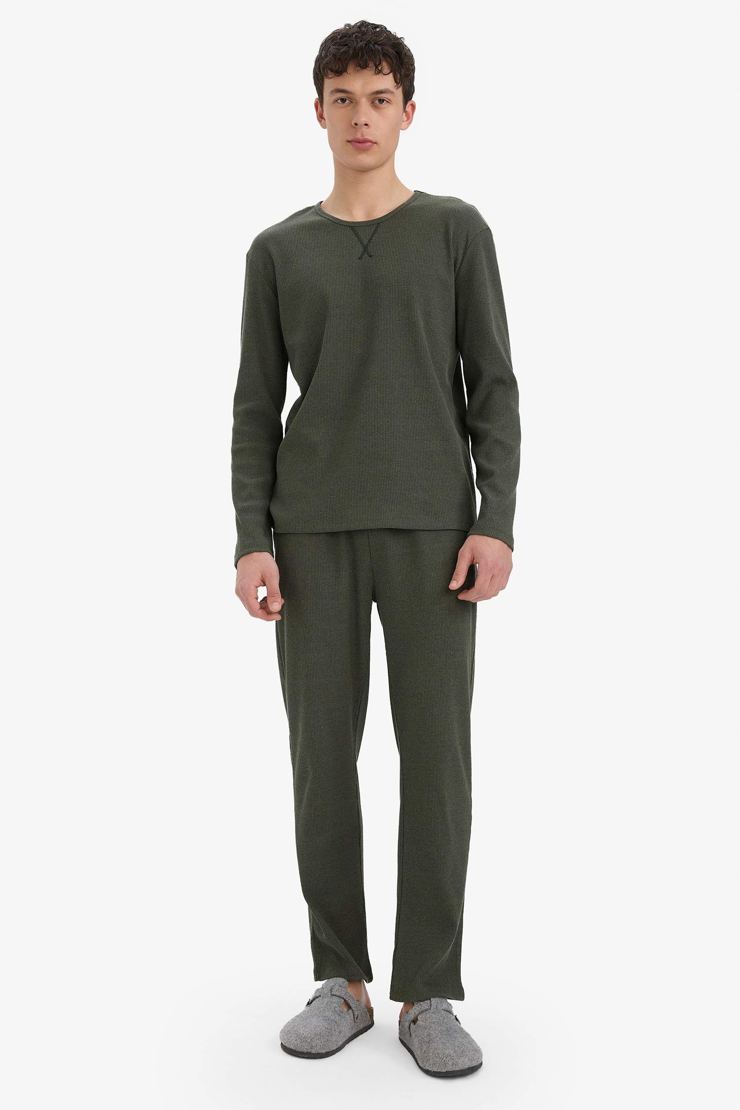 Corduroy Long Sleeve Top Bottom 2 Piece Pajama Set