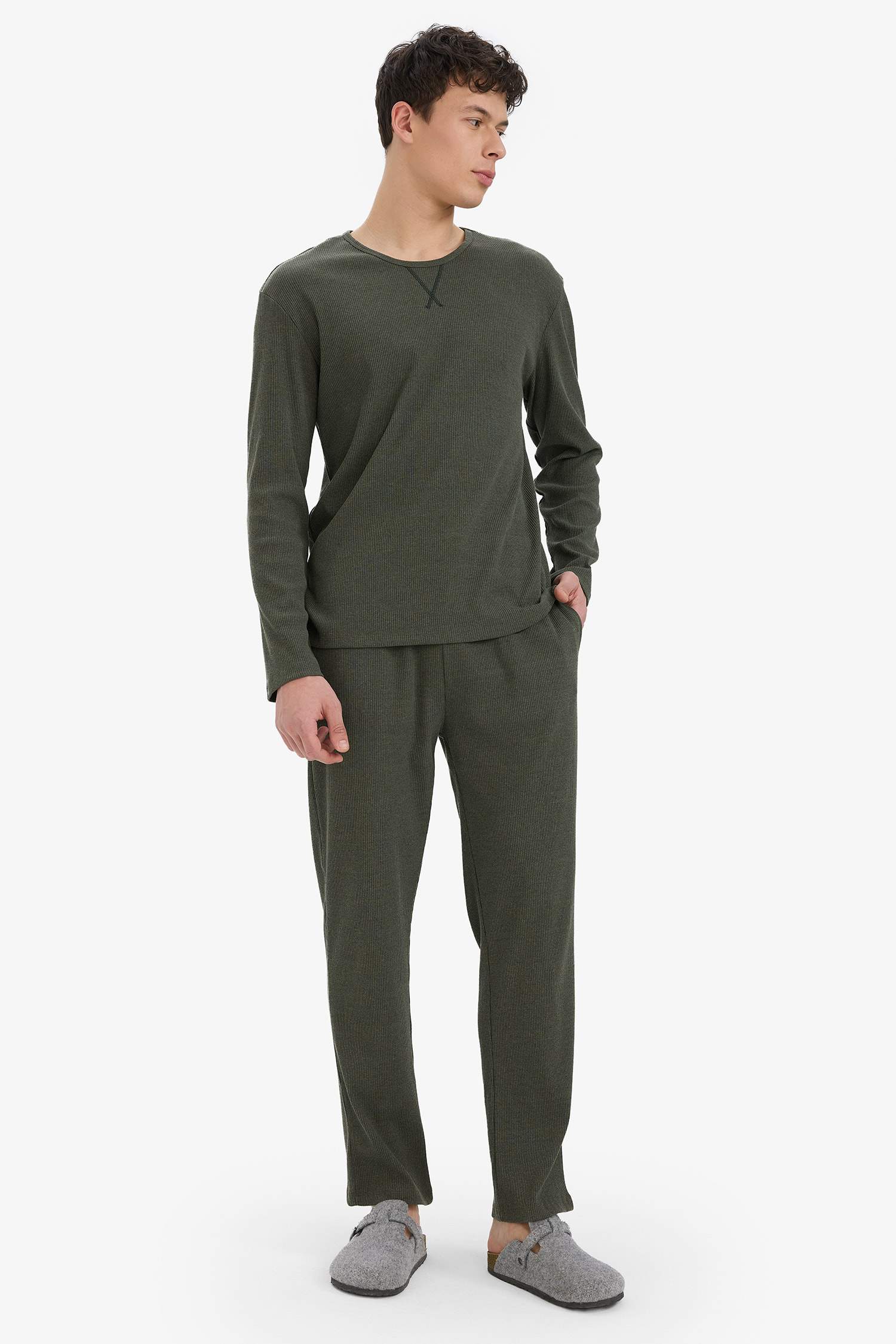 Corduroy Long Sleeve Top Bottom 2 Piece Pajama Set