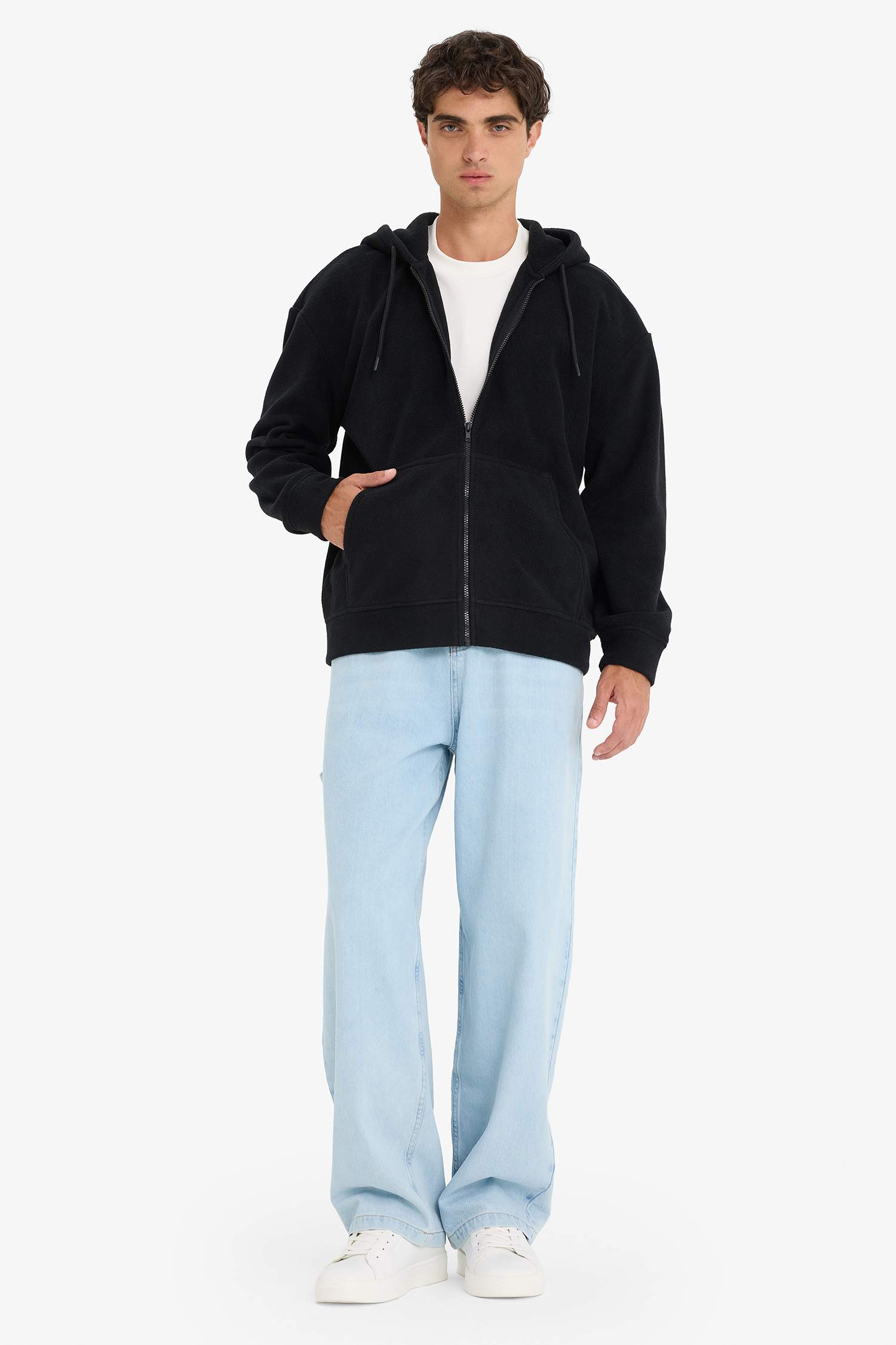 Boxy Fit Kapüşonlu Fermuarlı Polar Sweatshirt