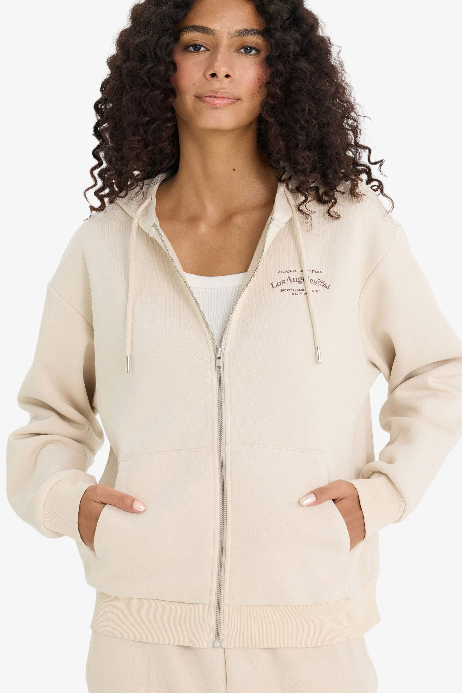 Oversize Fit Hooded Printed Thick Fabric Cardigan