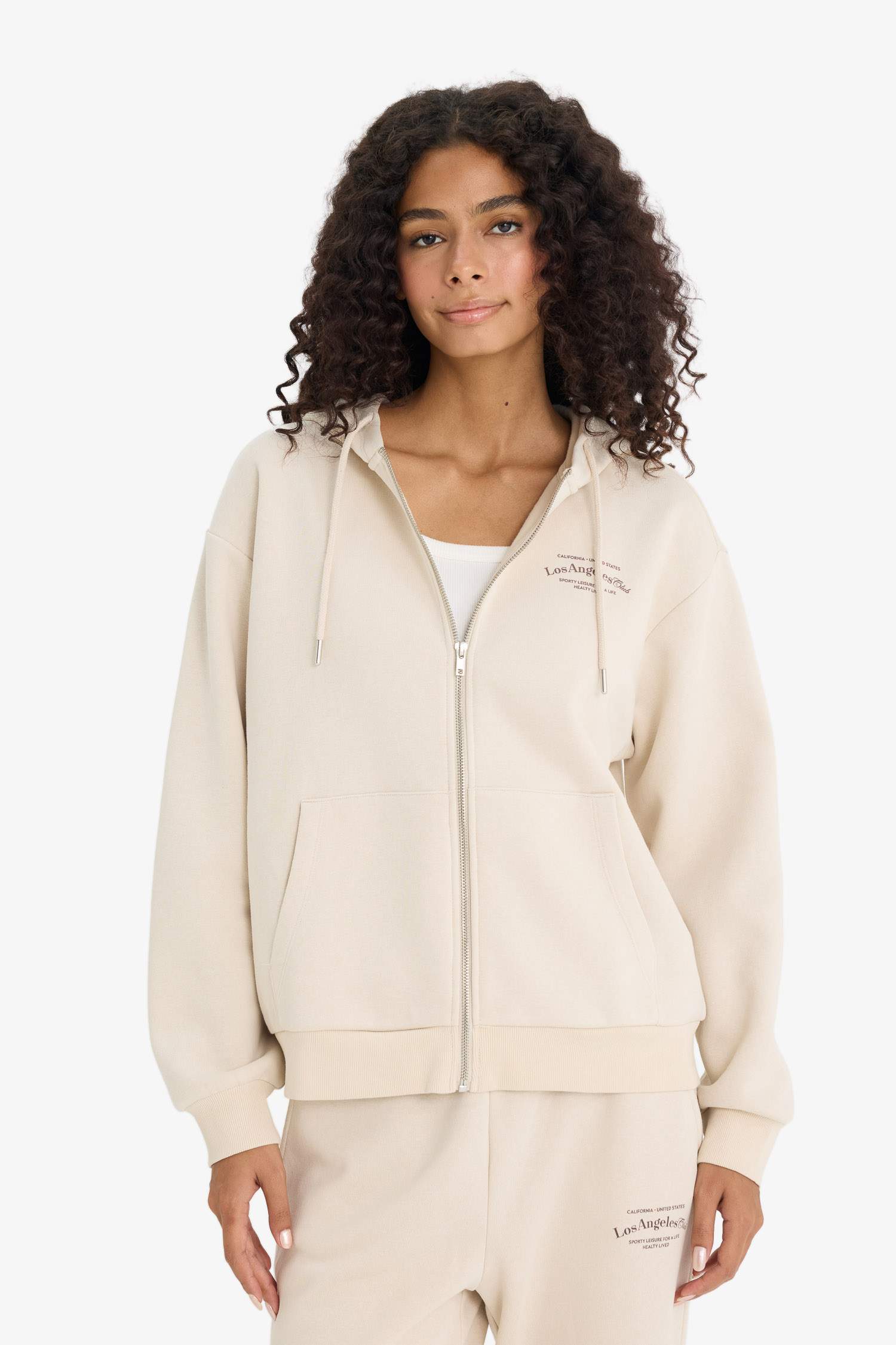 Oversize Fit Hooded Printed Thick Fabric Cardigan